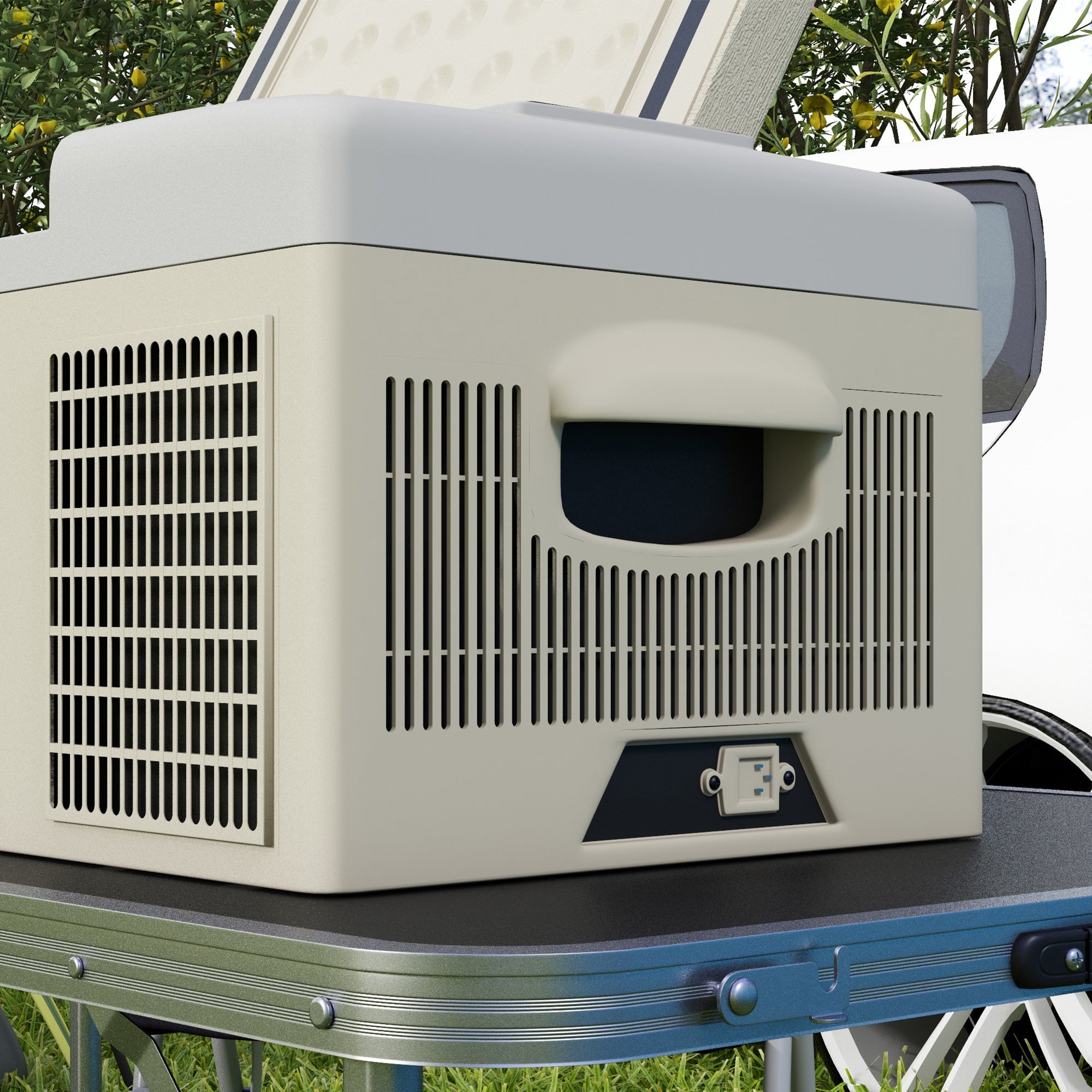 Outsunny 16L Portable Car Fridge, -20℃ to 10℃ Adjustable Temperature - Khaki/Grey - North Peak Garden Furniture