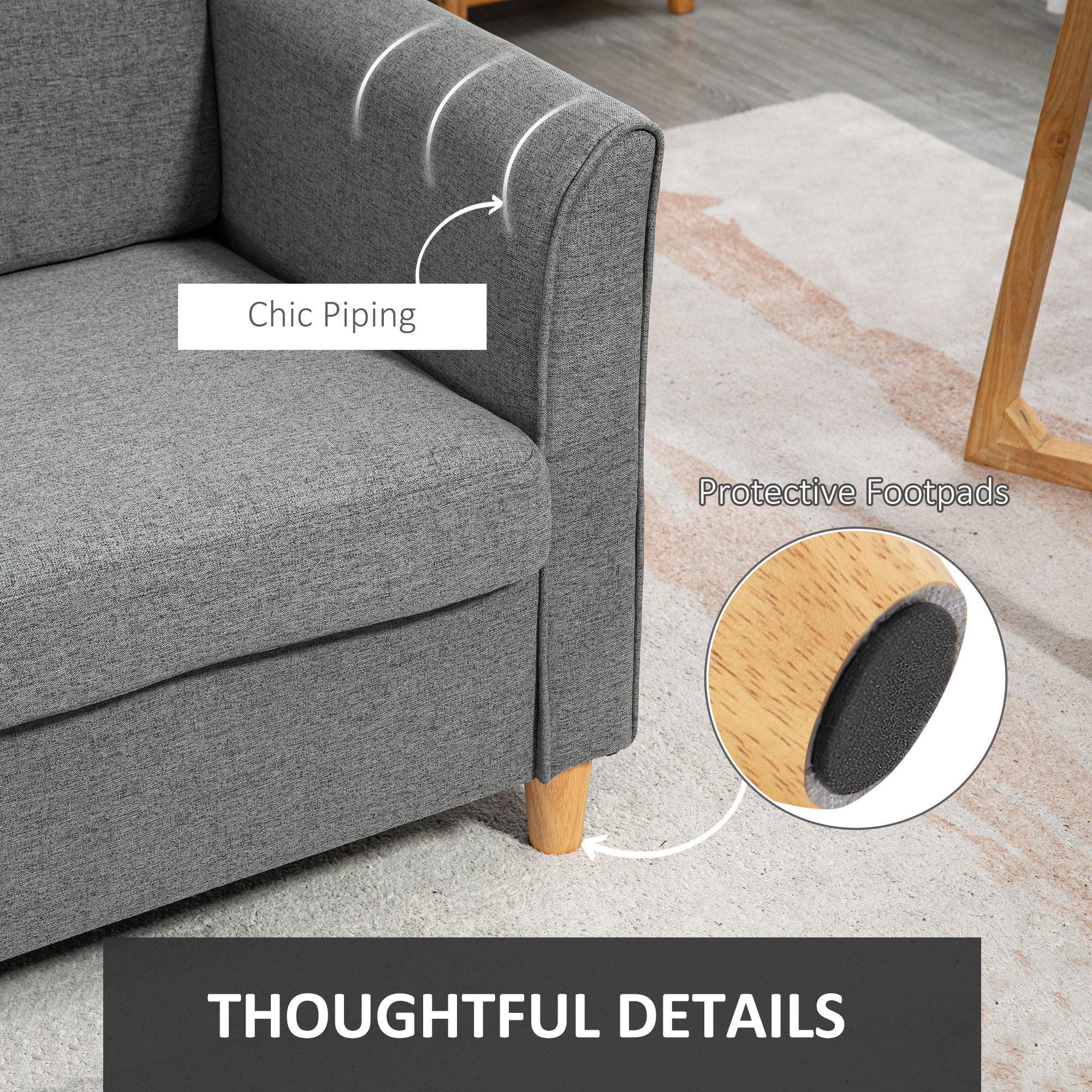 HOMCOM Compact Loveseat Sofa, Modern 2 Seater Sofa for Living Room with Wood Legs and Armrests, Grey - North Peak Garden Furniture