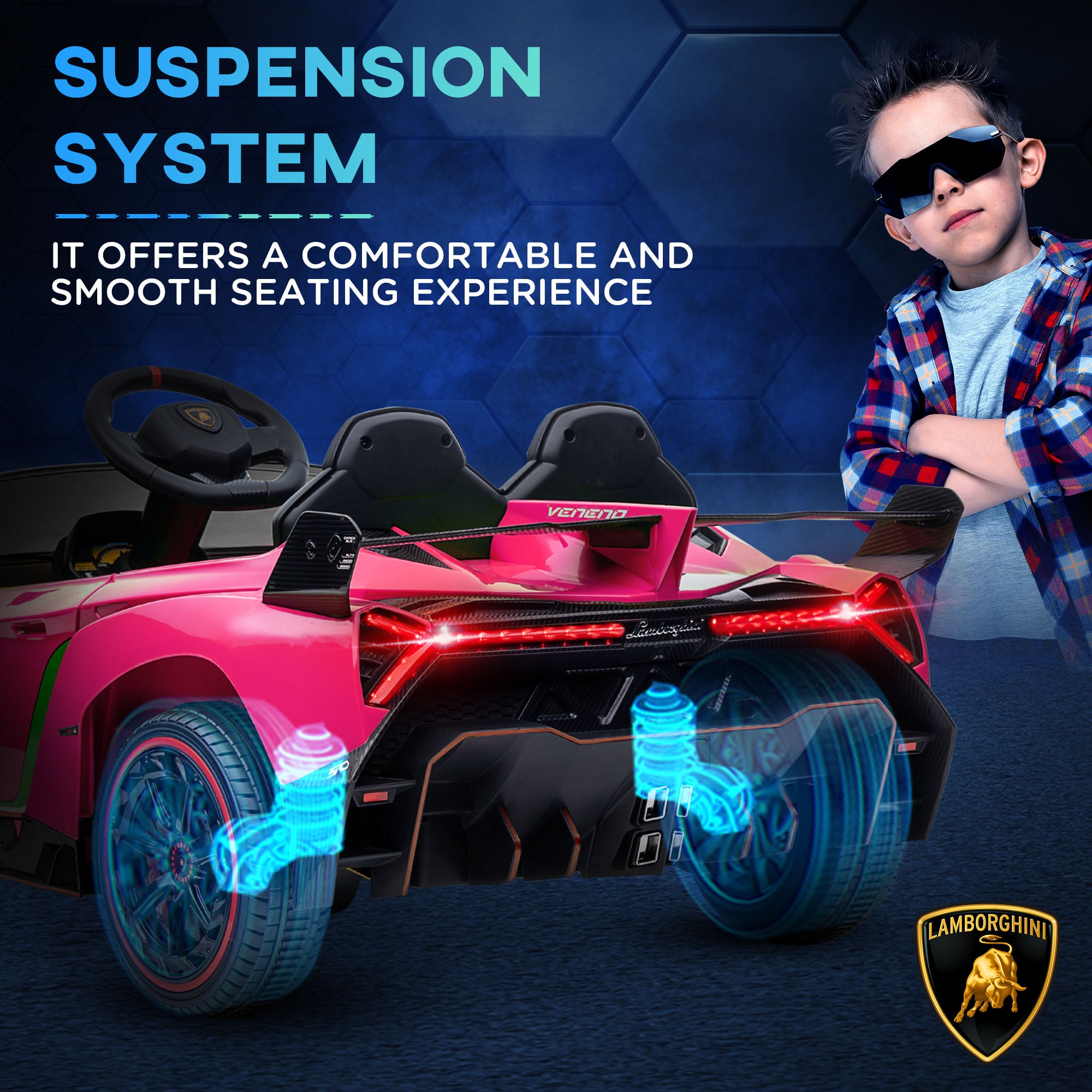 HOMCOM Lamborghini Veneno Licensed Electric Ride-On Car, with Remote, Music, Horn - Pink - North Peak Garden Furniture