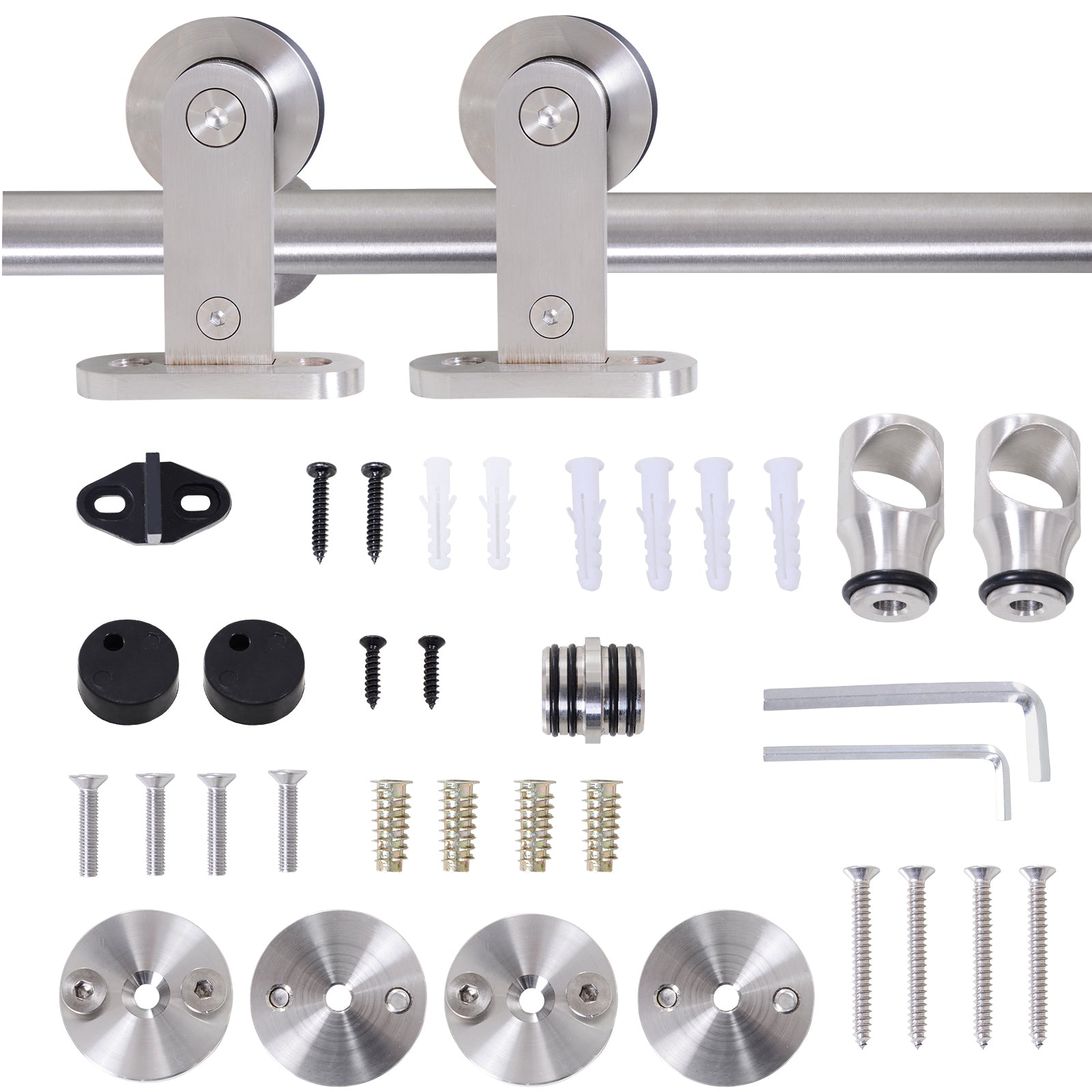 HOMCOM Wooden Sliding Door Kit Stainless Steel Smooth Operation Hardware Track Kit System Unit For Single Door 2000mm - North Peak Garden Furniture