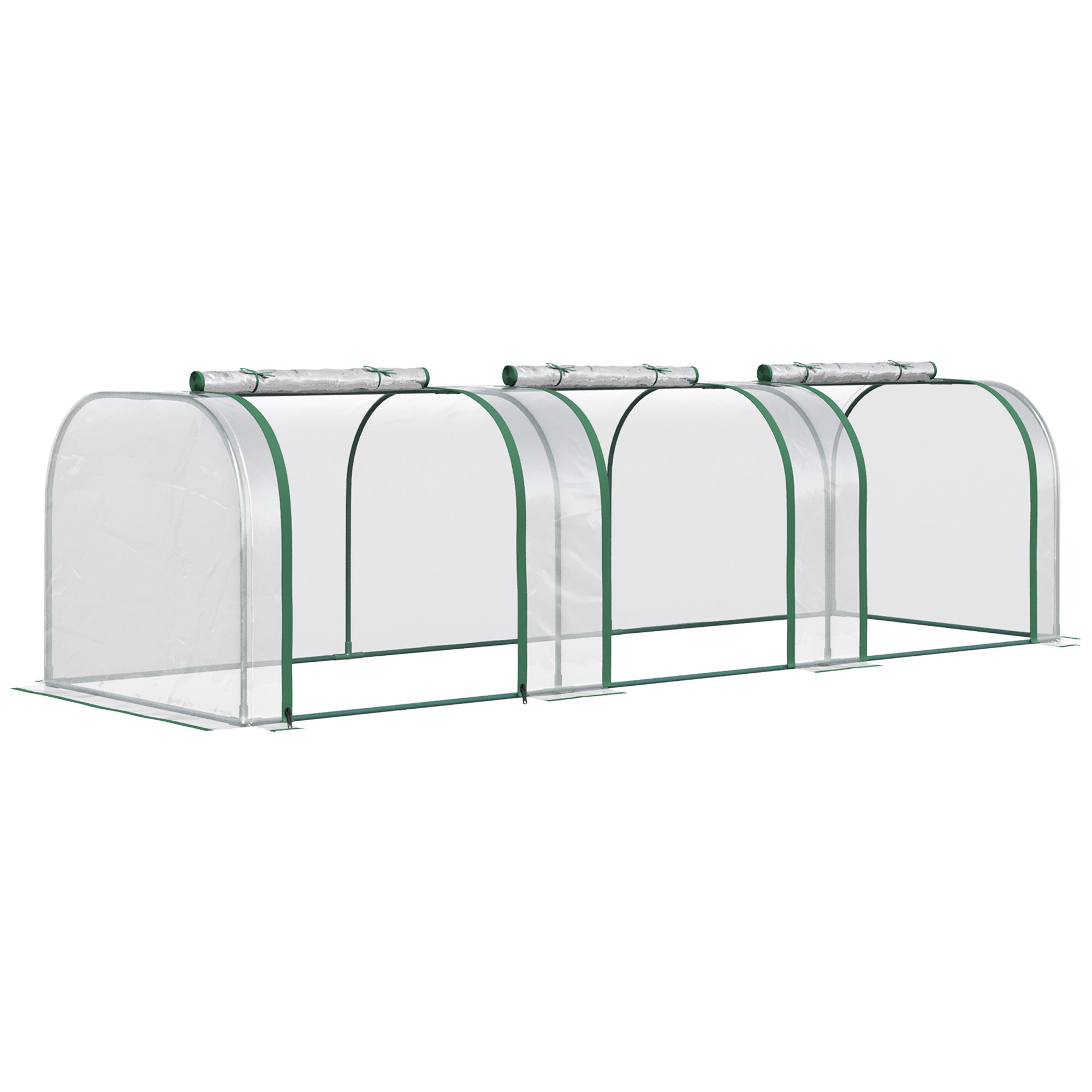 Outsunny PVC Tunnel Greenhouse Green Grow House Steel Frame for Garden Backyard with Zipper Doors 295x100x80 cm, Clear - North Peak Garden Furniture