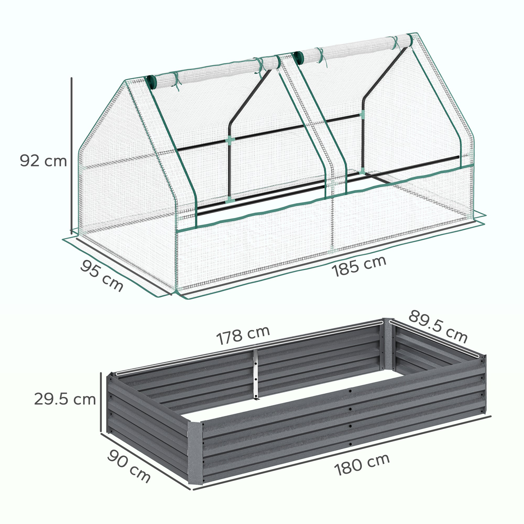 Outsunny Metal Planter Box with Cover, Raised Garden Bed with Greenhouse, for Herbs and Vegetables, White and Dark Grey - North Peak Garden Furniture