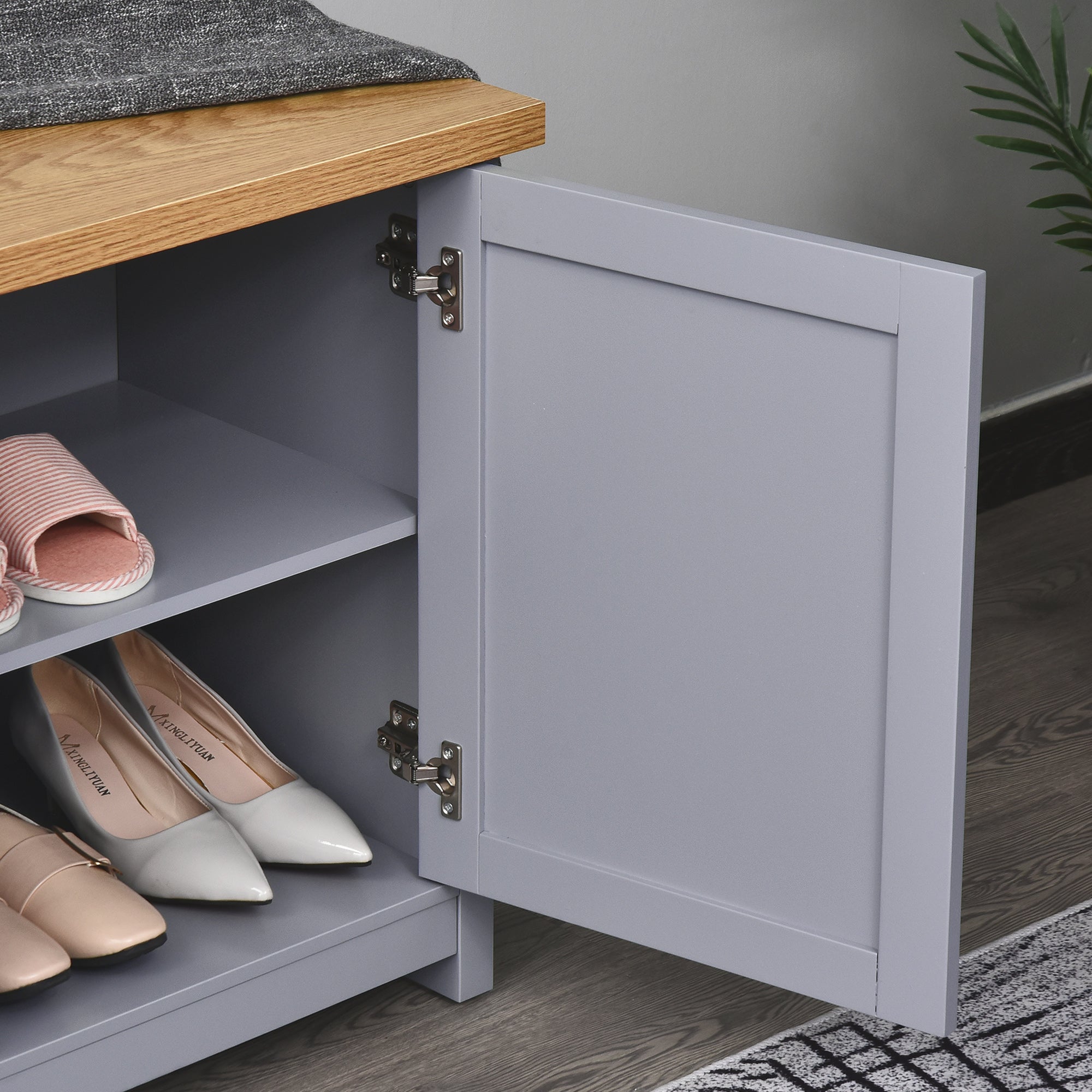 HOMCOM Shoe Cabinet, 2 Doors Shoe Cupboard, Entryway Shoe Bench with Shelf, Storage Organiser for Hallway, Bathroom, Grey - North Peak Garden Furniture