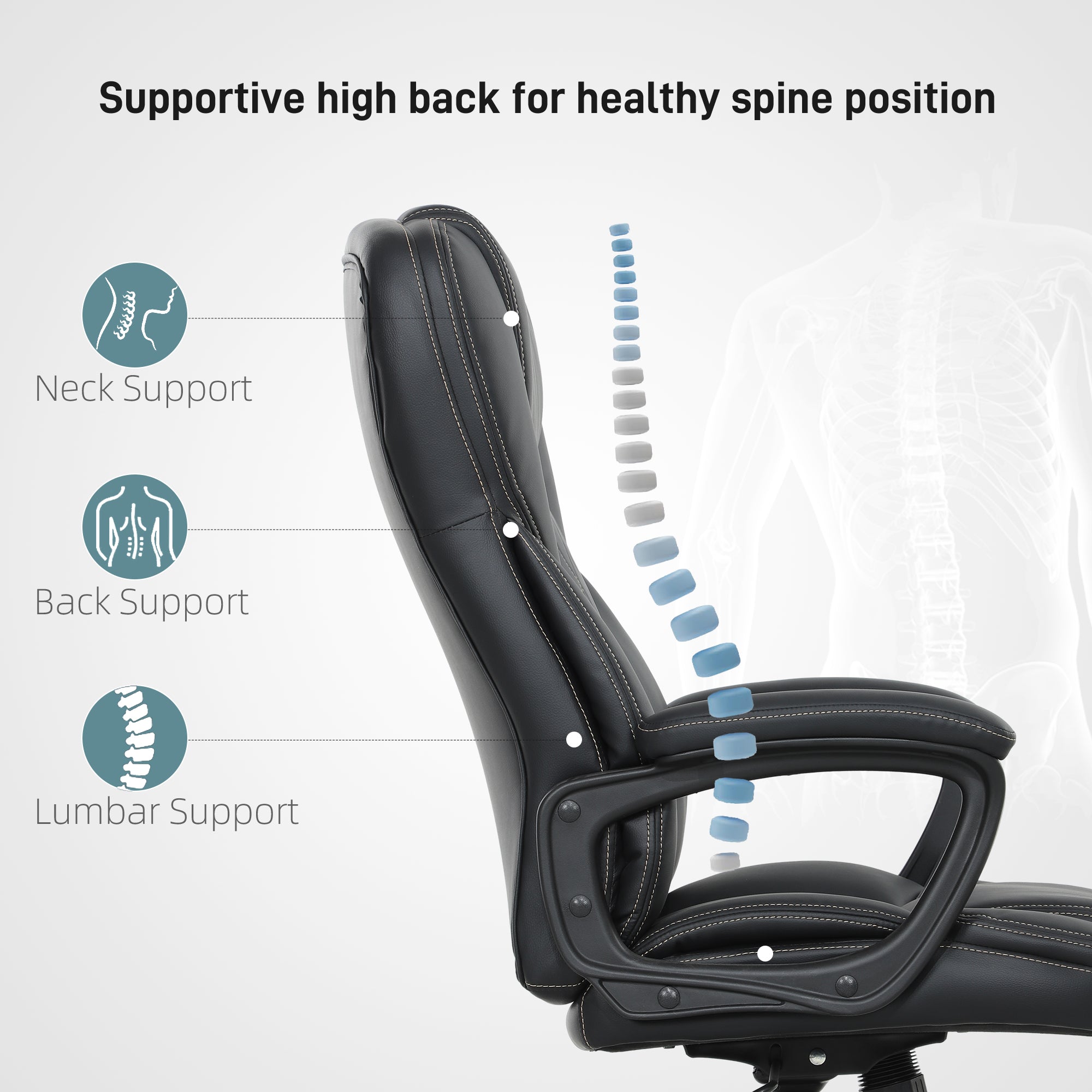 HOMCOM Executive Office Chair, High Back Desk Chair, PU Leather Swivel Computer Chair with Tilt Function, Adjustable Height and Armrests for Home Office, Black - North Peak Garden Furniture