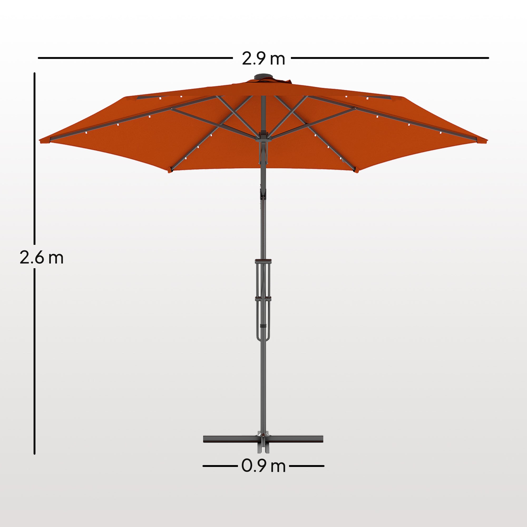 Outsunny 3(m) Garden Parasol Cantilever Umbrella with Solar LED - Orange - North Peak Garden Furniture
