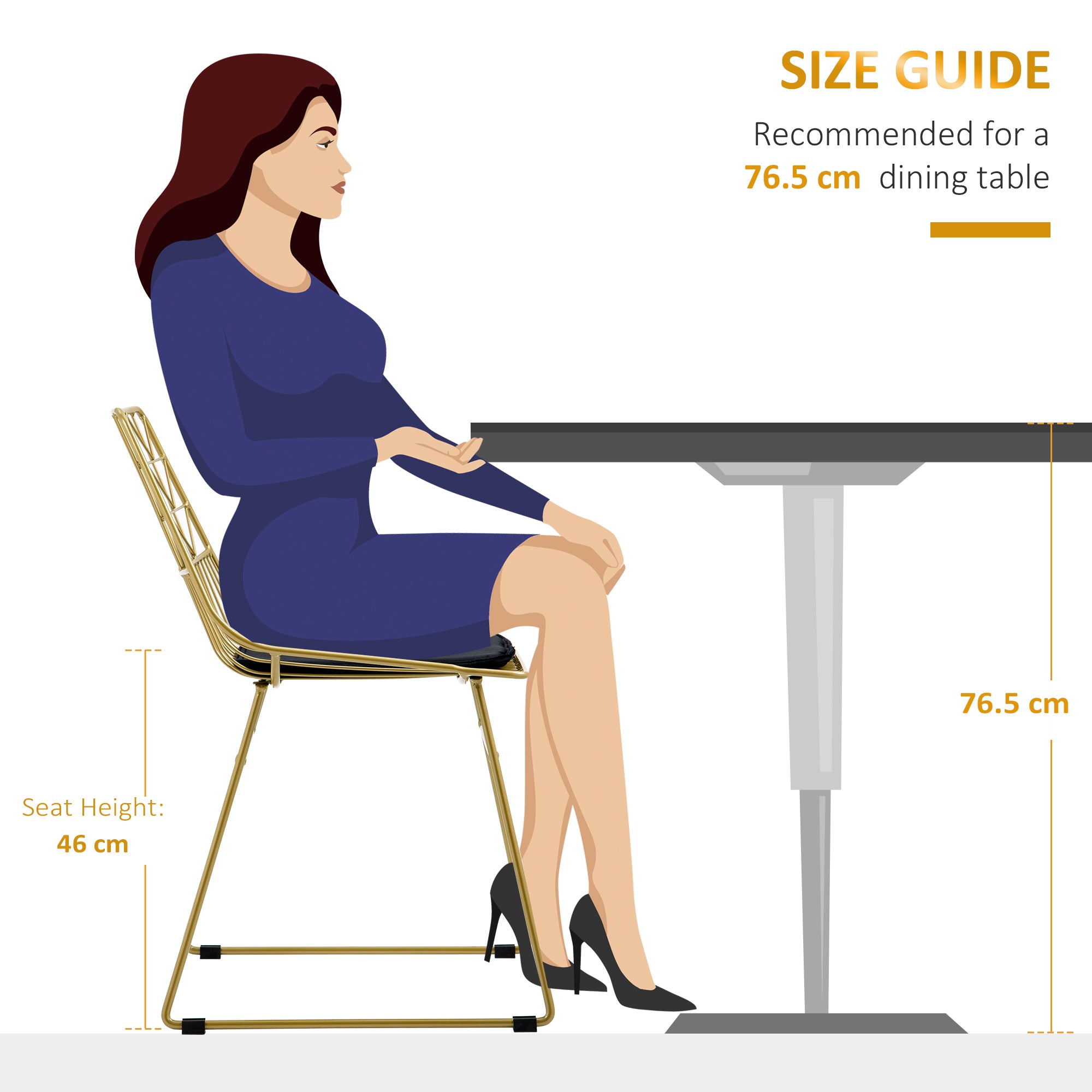 HOMCOM Luxurious Dining Chairs Set of 2, Metal Wire Kitchen Chair with Removable Velvet-feel Cushion, Cut-out Back and Steel Frame for Dining Room, Gold Tone - North Peak Garden Furniture