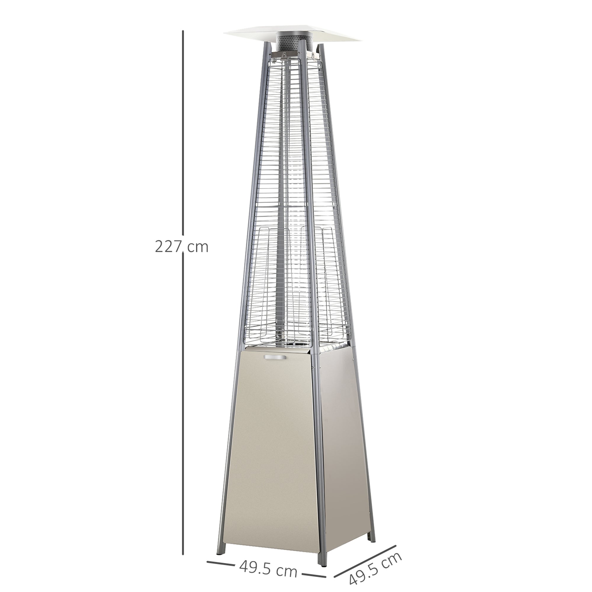 Outsunny 10.5KW Stainless Steel Outdoor Garden Patio Pyramid Heating Propane Gas Real Flame Heater Warmer Glass Tube w/ Wheels and Rain Cover, Silver