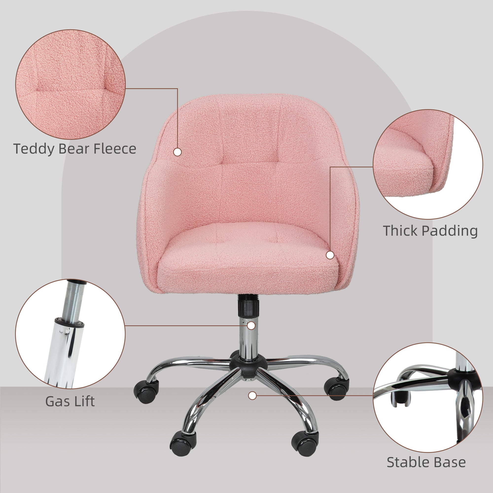 HOMCOM Teddy Fleece Swivel Office Chair - Pink
