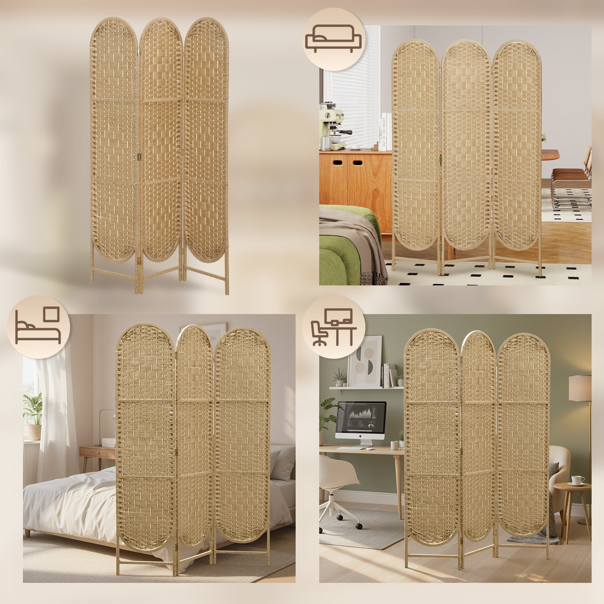 HOMCOM Freestanding Privacy Screen, 3 Panel Folding Room Divider for Living Room, Bedroom and Office, Natural Wood Finish