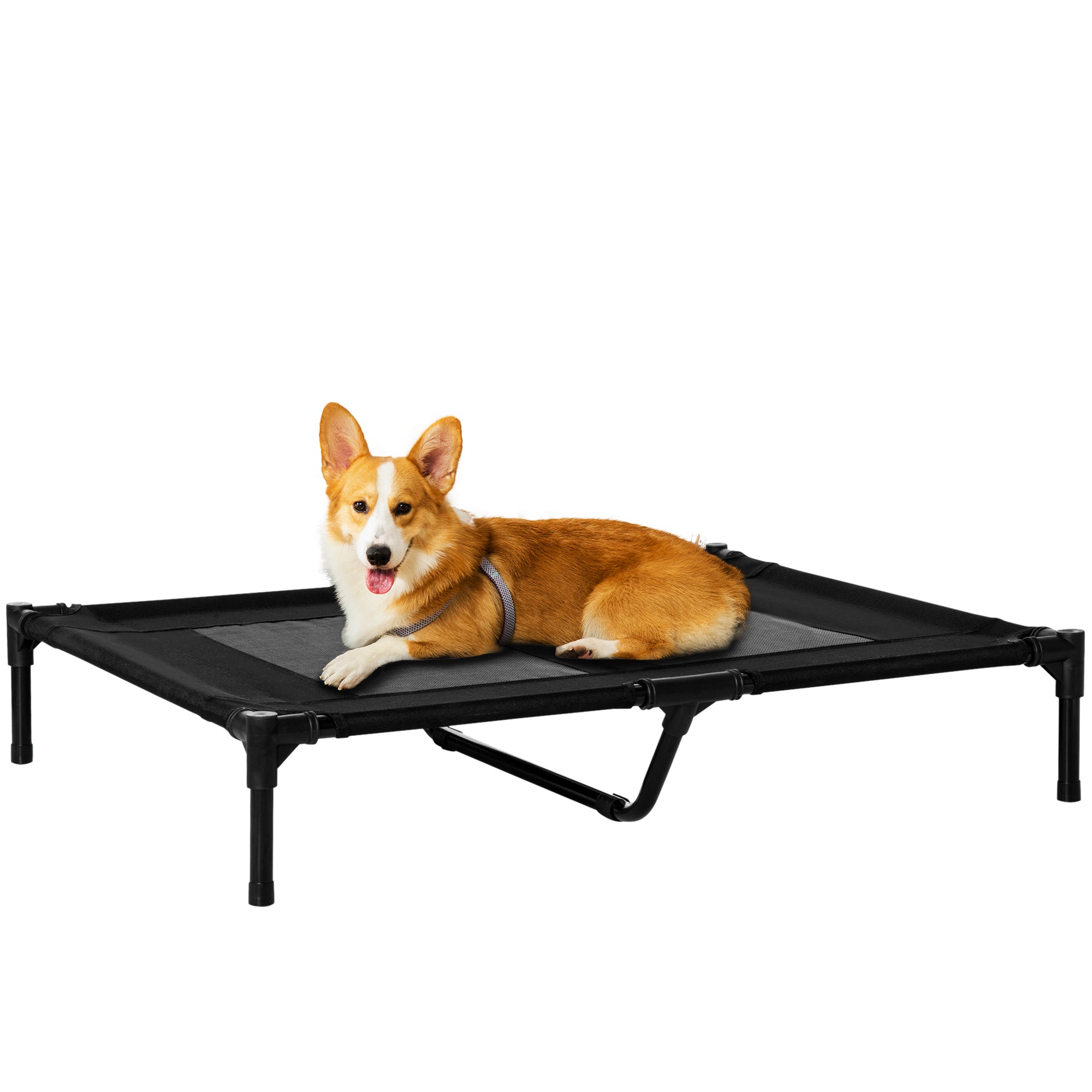 PawHut Large Raised Dog Bed Cat Elevated Lifted Cooling Portable Camping Basket Outdoor Indoor Mesh Pet Cot Metal Frame Black - North Peak Garden Furniture