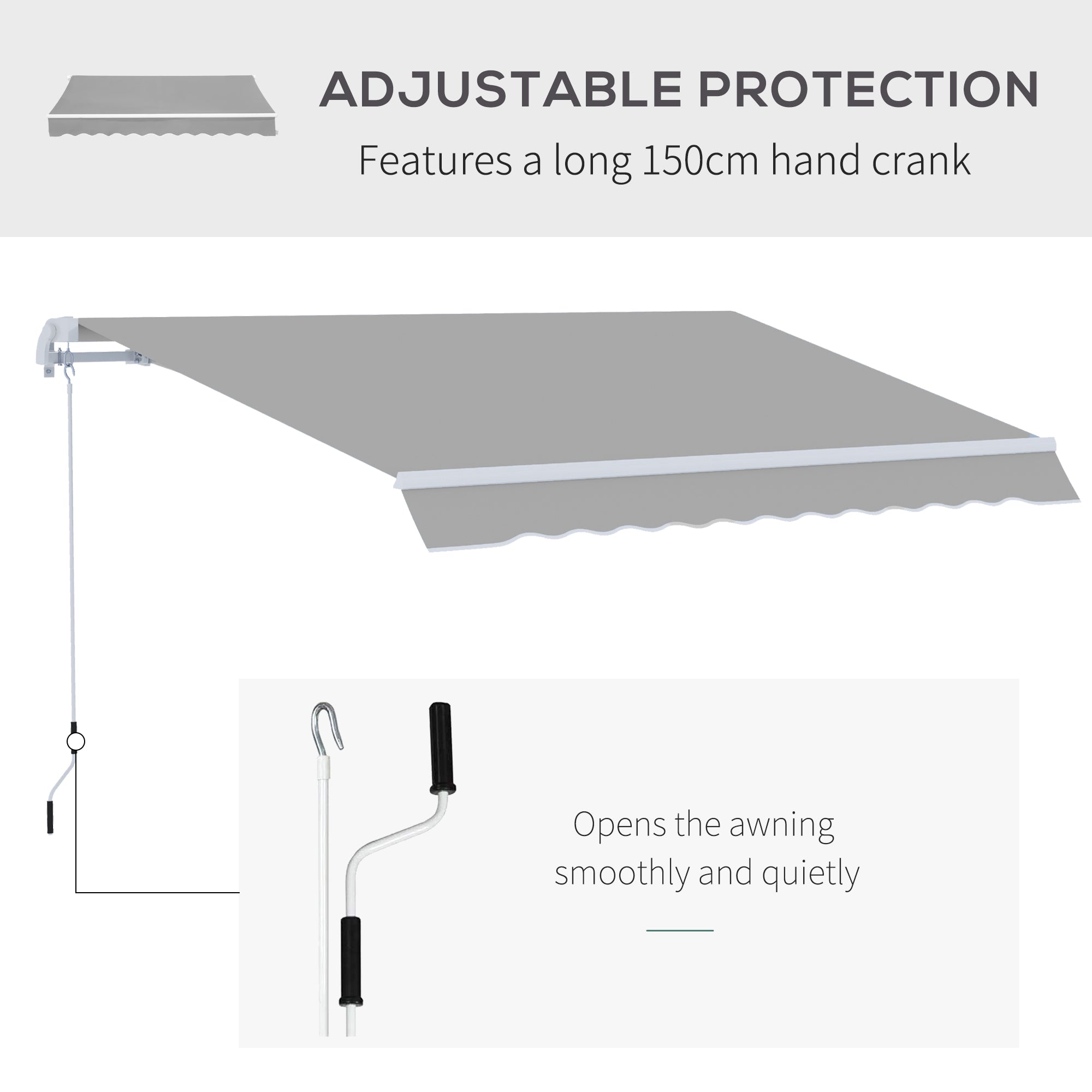 Outsunny 4x2.5m Retractable Manual Awning Window Door Sun Shade Canopy with Fittings and Crank Handle Light Grey