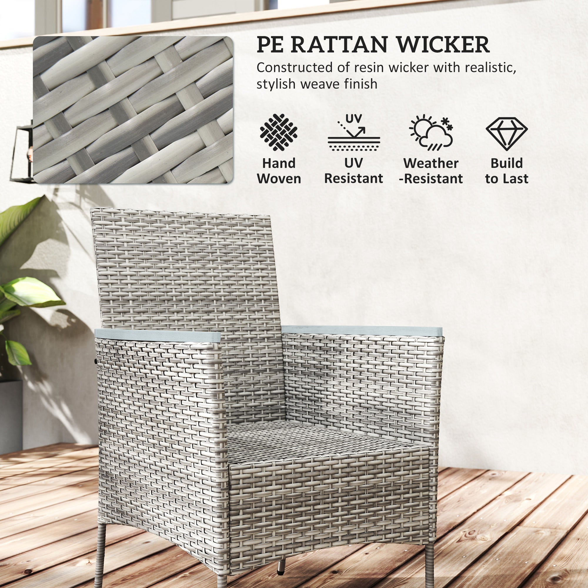 Outsunny Five-Piece Rattan Set, with Wood-Top Table - Grey - North Peak Garden Furniture