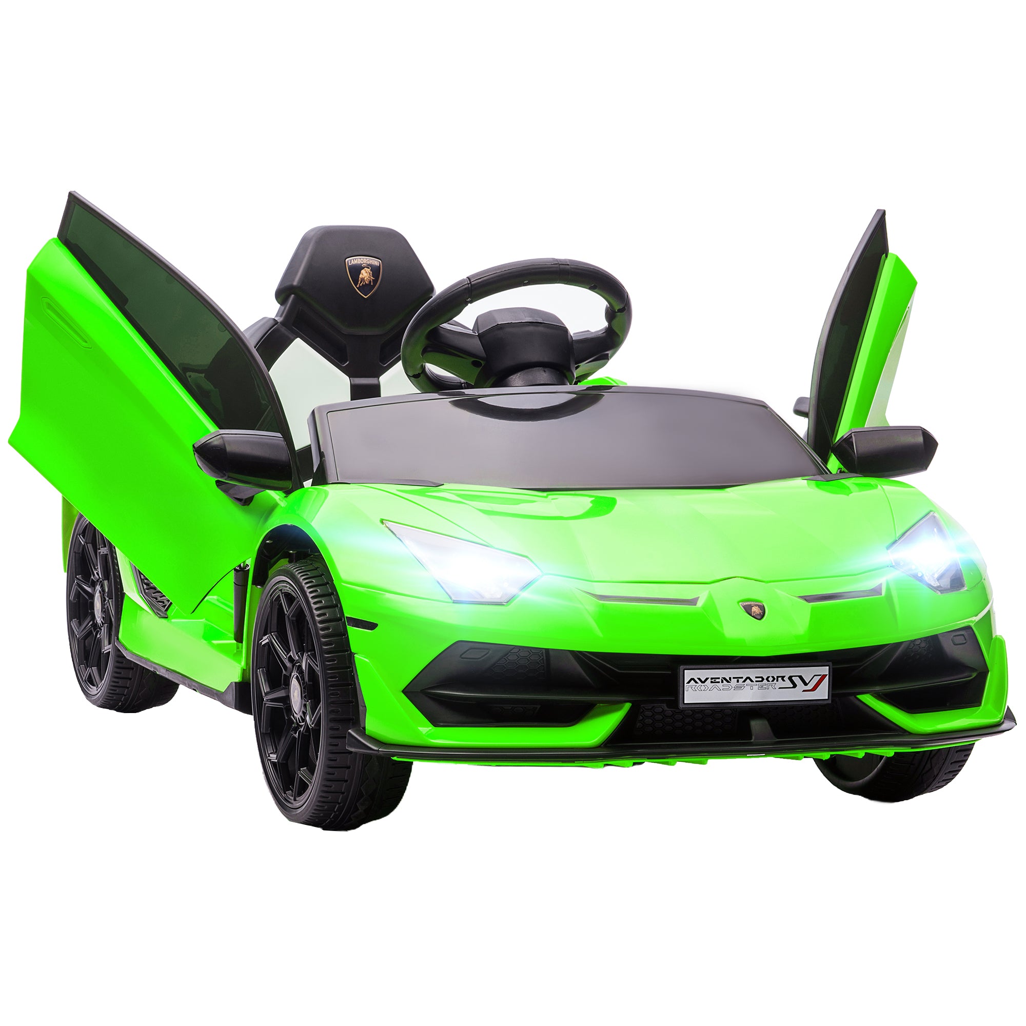 HOMCOM Lamborghini Licensed 12V kids Electric Car w/ Butterfly Doors, Remote, Music, Horn, Suspension - Green - North Peak Garden Furniture