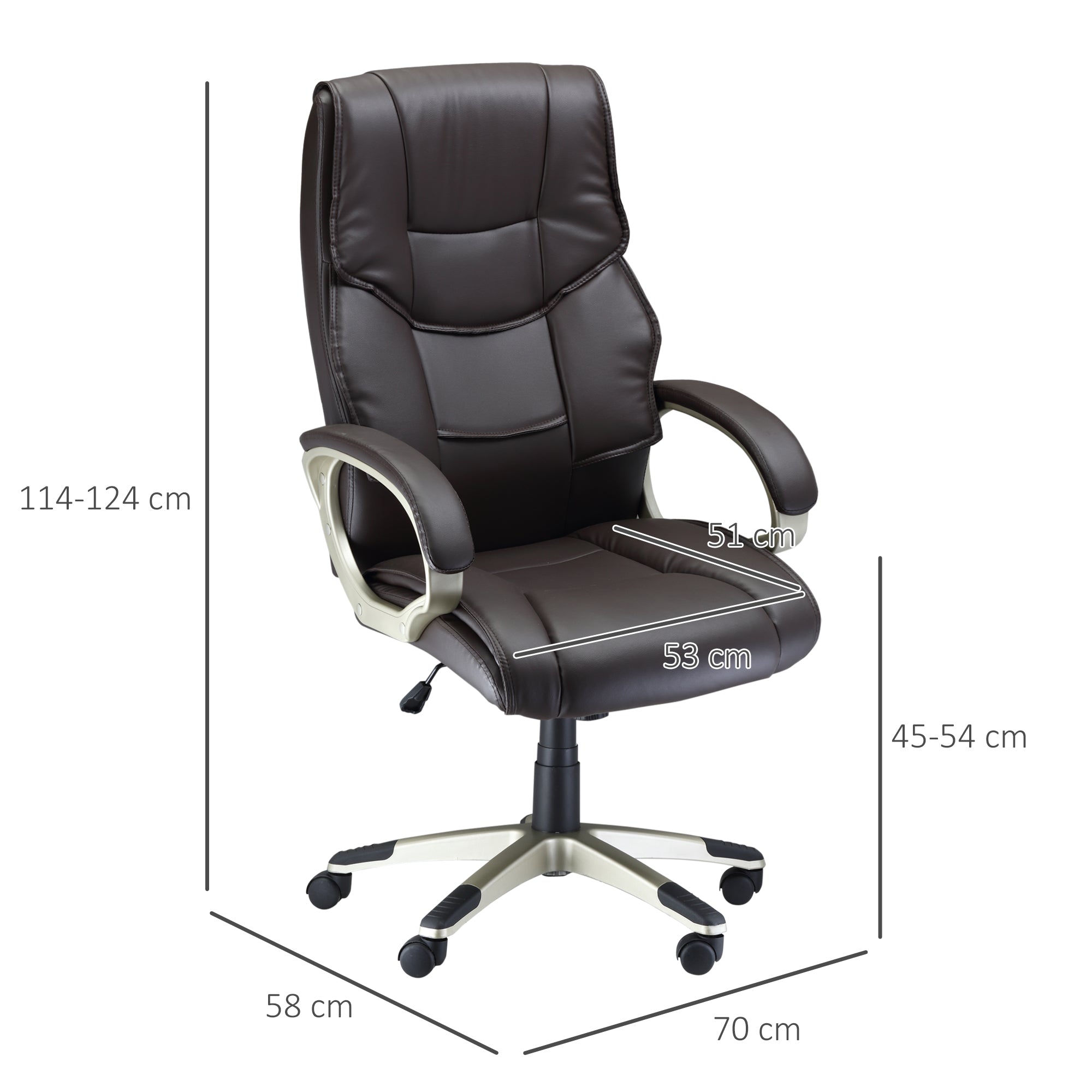 HOMCOM Home Office Chair High Back Computer Desk Chair with Faux Leather Adjustable Height Rocking Function Brown - North Peak Garden Furniture