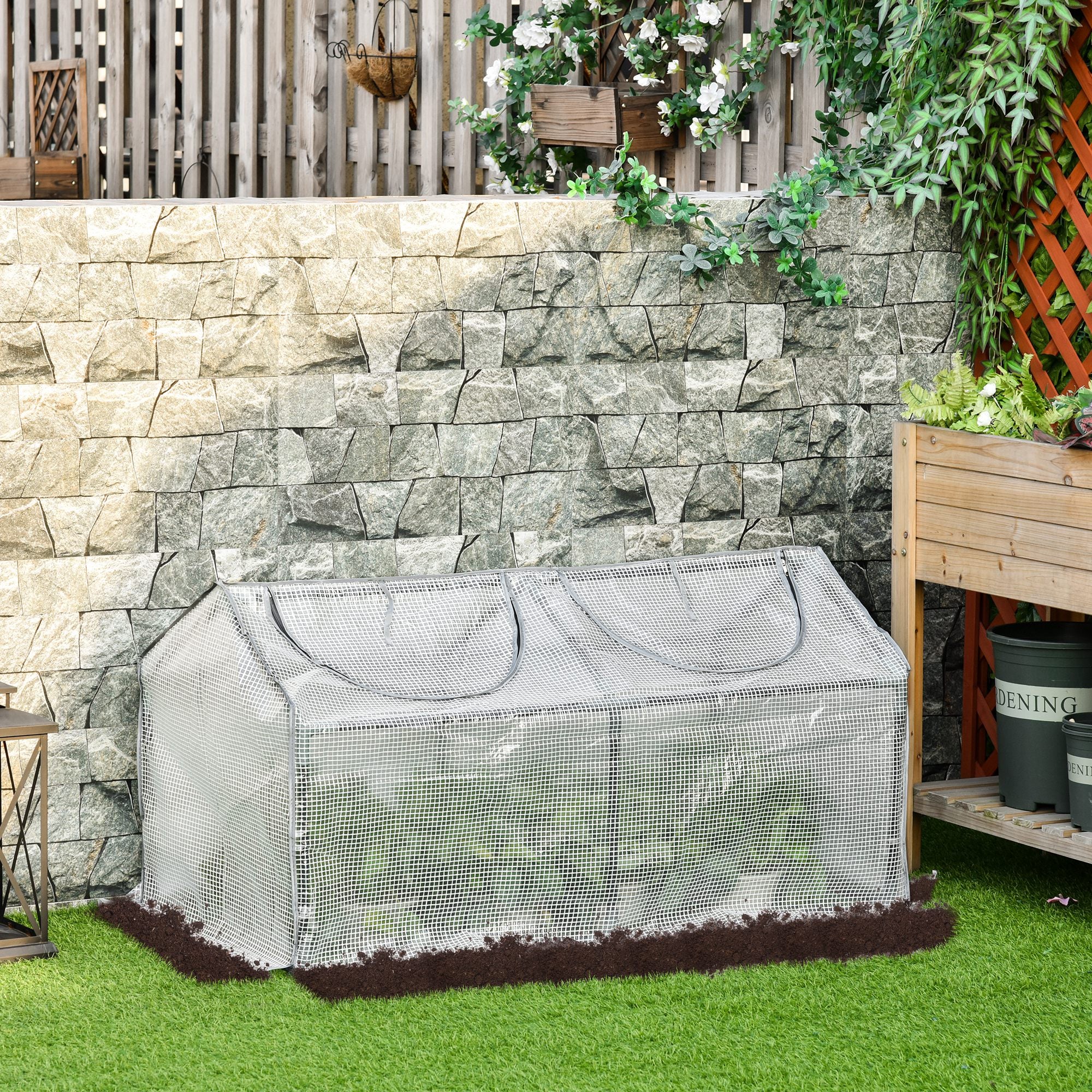 Outsunny Mini Greenhouse Portable Flower Planter Tomato Vegetable House for Garden Backyard with Zipper 120 x 60 x 60 cm, White - North Peak Garden Furniture