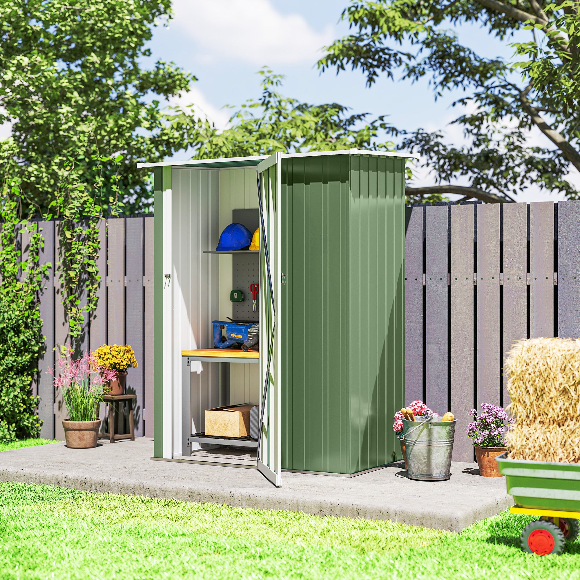 Outsunny 5ft x 3ft Garden Metal Storage Shed, Outdoor Tool Shed with Sloped Roof, Lockable Door for Tools, Equipment, Light Green