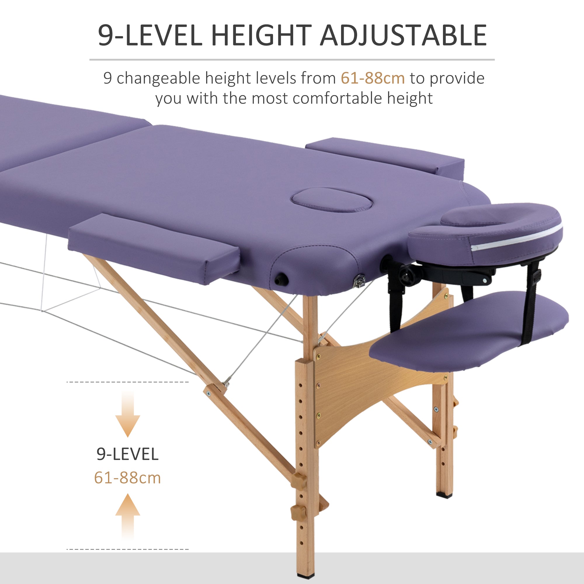 HOMCOM Portable Massage Bed, Folding Spa Beauty Massage Table with 2 Sections, Carry Bag and Wooden Frame, Purple - North Peak Garden Furniture