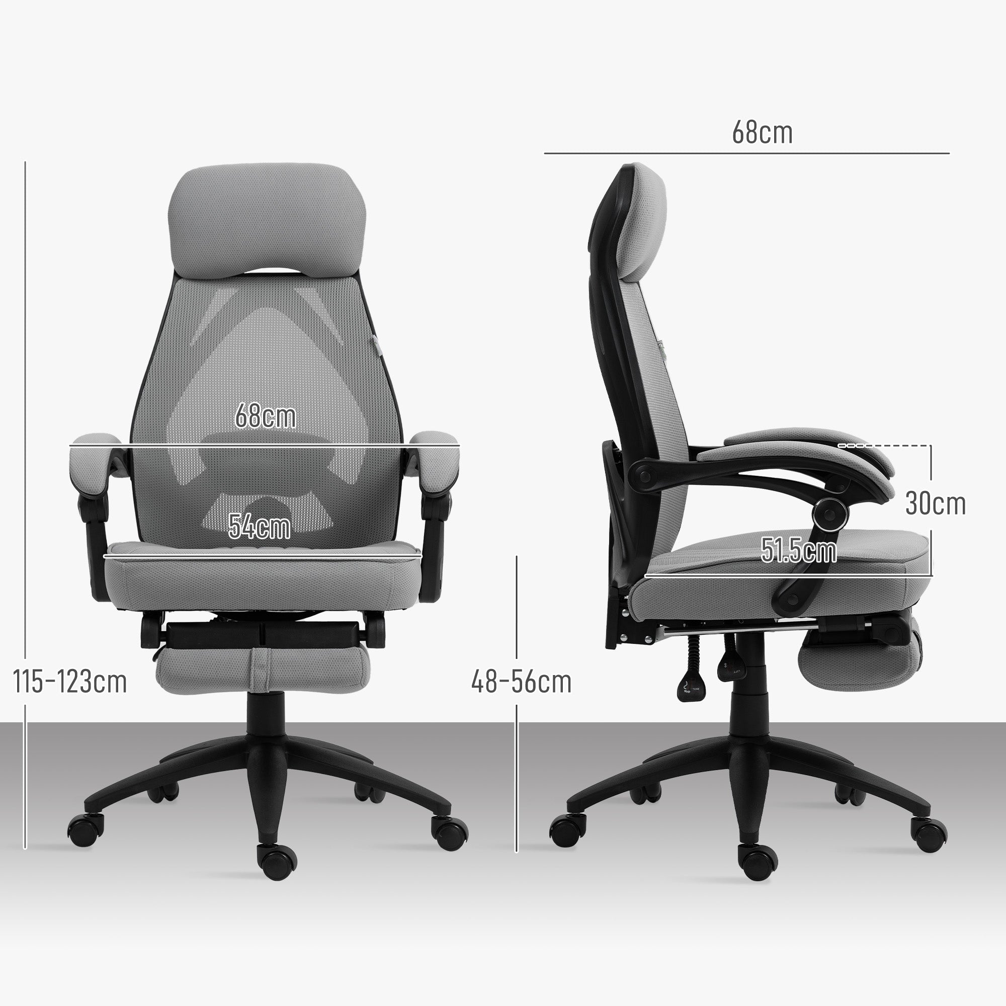 Vinsetto Office Chair with Footrest, High Back Swivel Desk Chair with Adjustable Height and Headrest for Home Office, Dark Grey - North Peak Garden Furniture