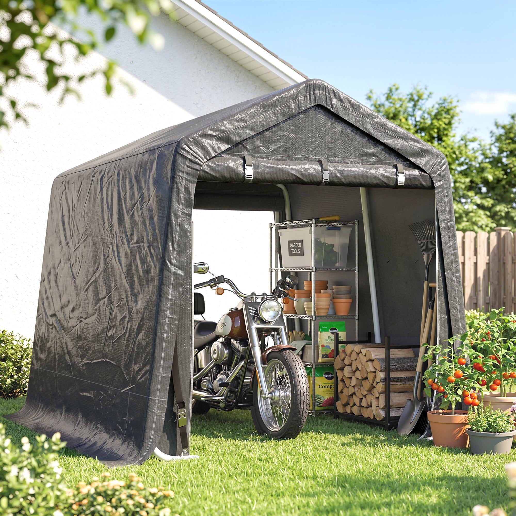 Outsunny 9 X 7.5ft Temporary Outdoor Equipment Shed - Dark Grey