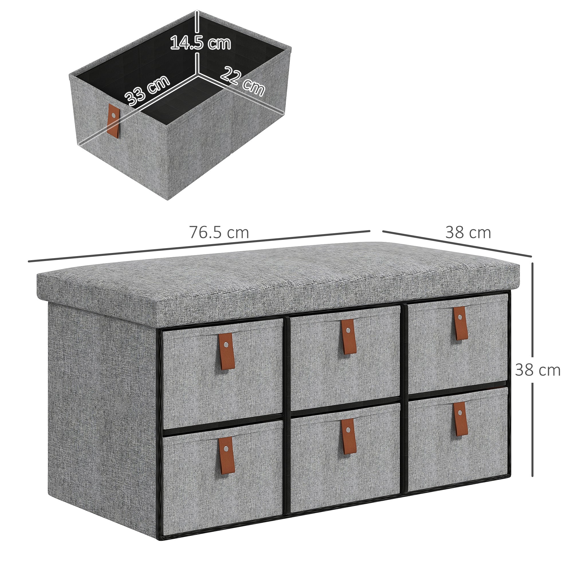HOMCOM Shoe Bench with Seat, Shoe Storage Bench with Cushion and 6 Fabric Drawers for Entryway, Hallway, Living Room, Bedroom, Light Grey - North Peak Garden Furniture