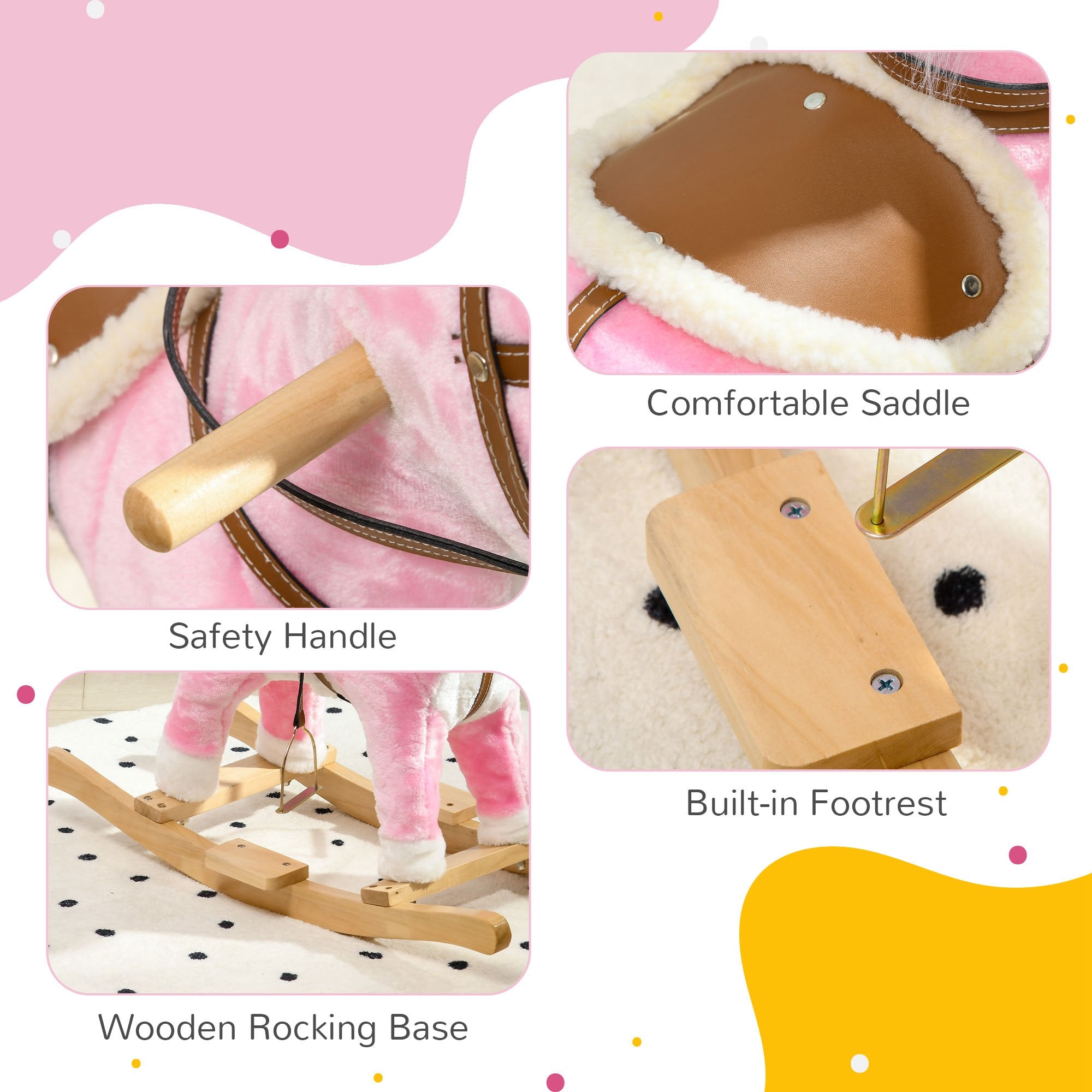HOMCOM Wooden Rocking Horse with Music, Sound, Saddle for Ages 3-6 Years - North Peak Garden Furniture