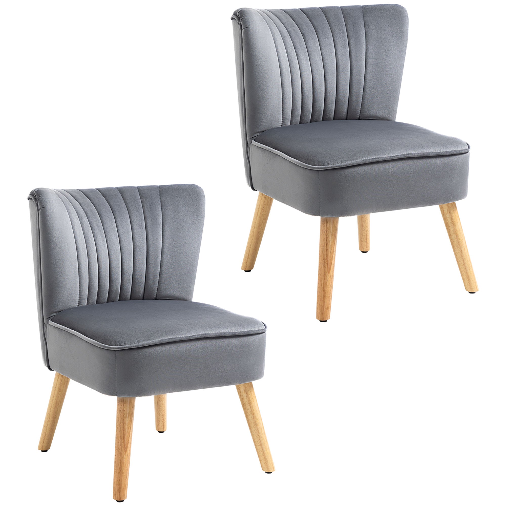 HOMCOM Velvet Accent Chair Occasional Tub Seat Padding Curved Back with Wood Frame Legs Home Furniture Set of 2 Grey - North Peak Garden Furniture