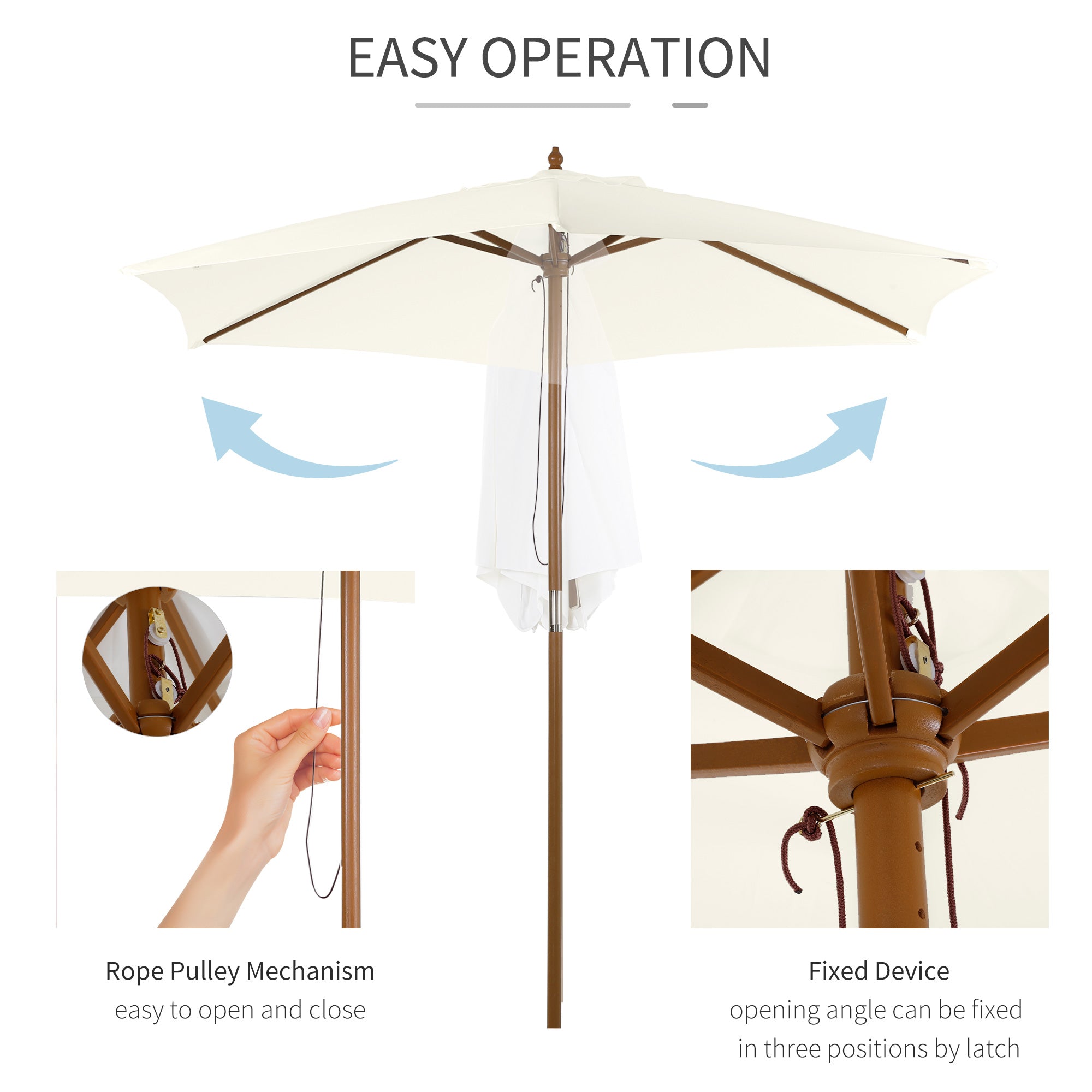 Outsunny 2.5m Patio Umbrella, Wood Garden Parasol, Sun Shade with 6 Ribs and Top Vent for Outdoor, White - North Peak Garden Furniture