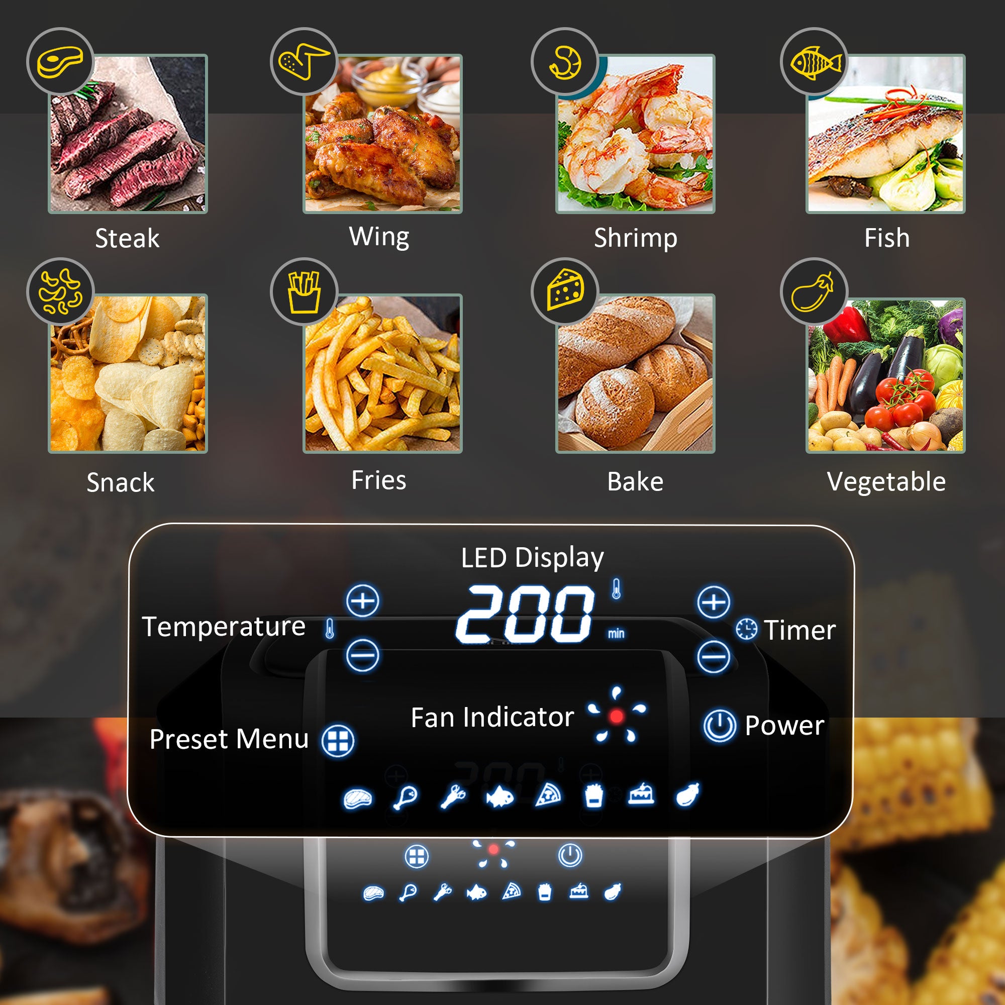 HOMCOM 6.5L Single Basket Air Fryer, 80-200°C Temperature, Black and Grey - North Peak Garden Furniture