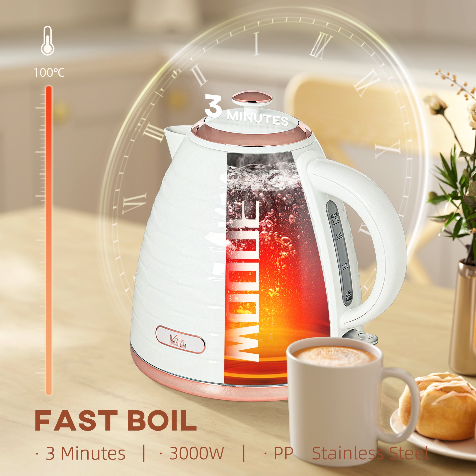 HOMCOM 3kW Rapid Boil Honeycomb Kettle - Cream - North Peak Garden Furniture