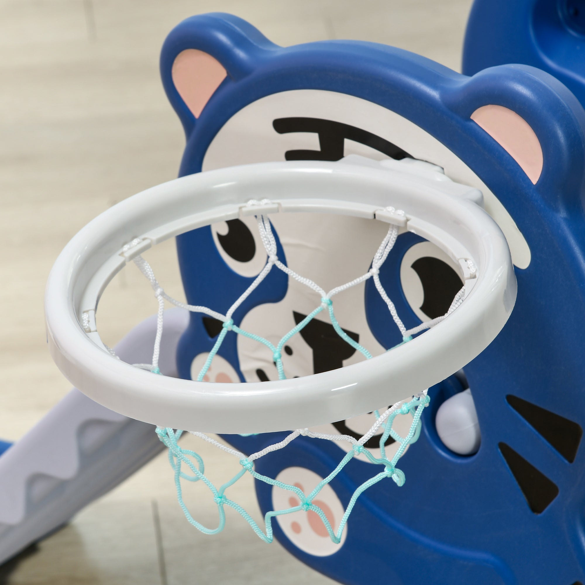 AIYAPLAY 2 in 1 Baby Slide for Indoor Use with Basketball Hoop, Basketball, for Ages 18-36 Months - Blue - North Peak Garden Furniture