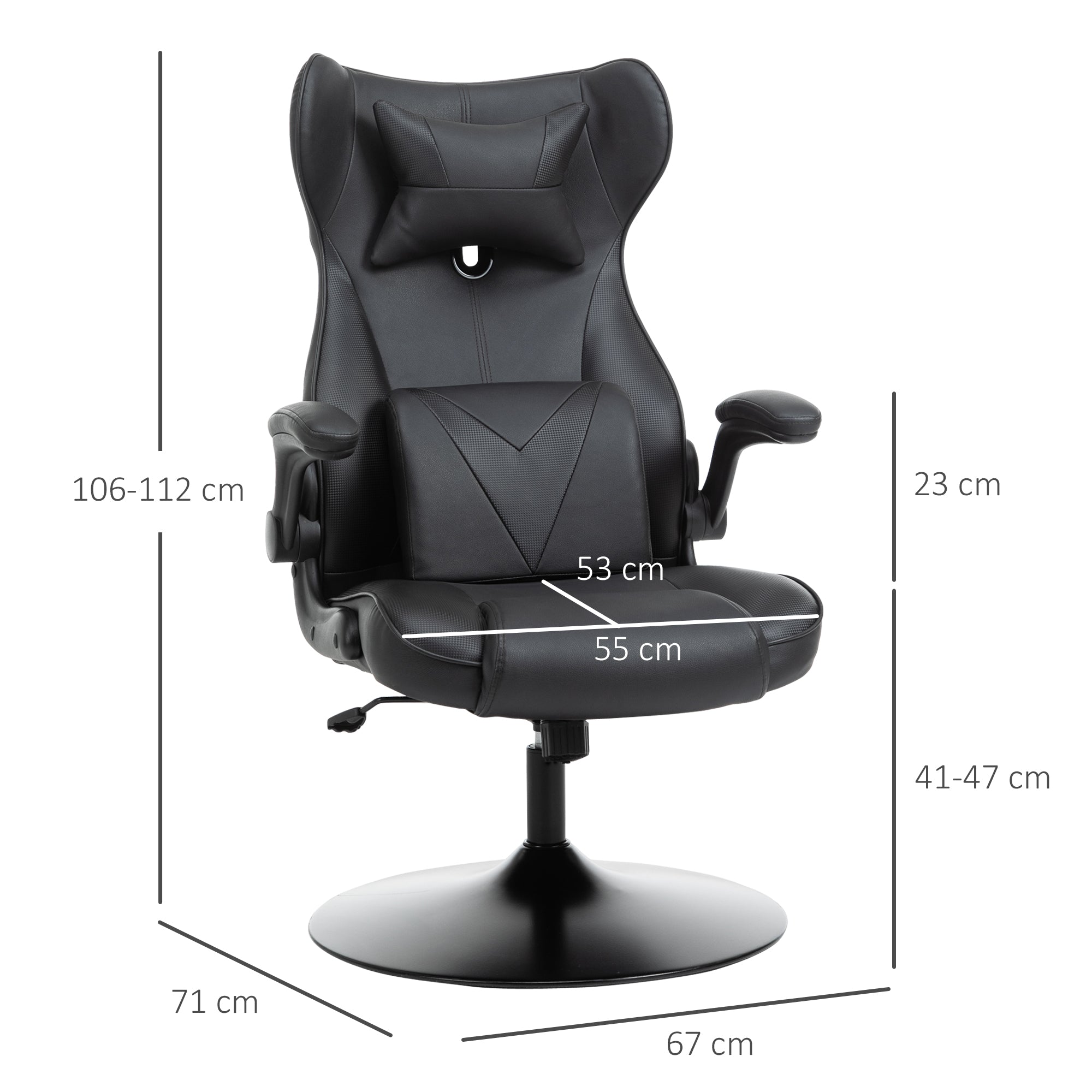 Vinsetto Video Game Chair with Lumbar Support, Racing Style Home Office Chair, Computer Chair with Swivel Base, Flip-up Armrest and Headrest, Black