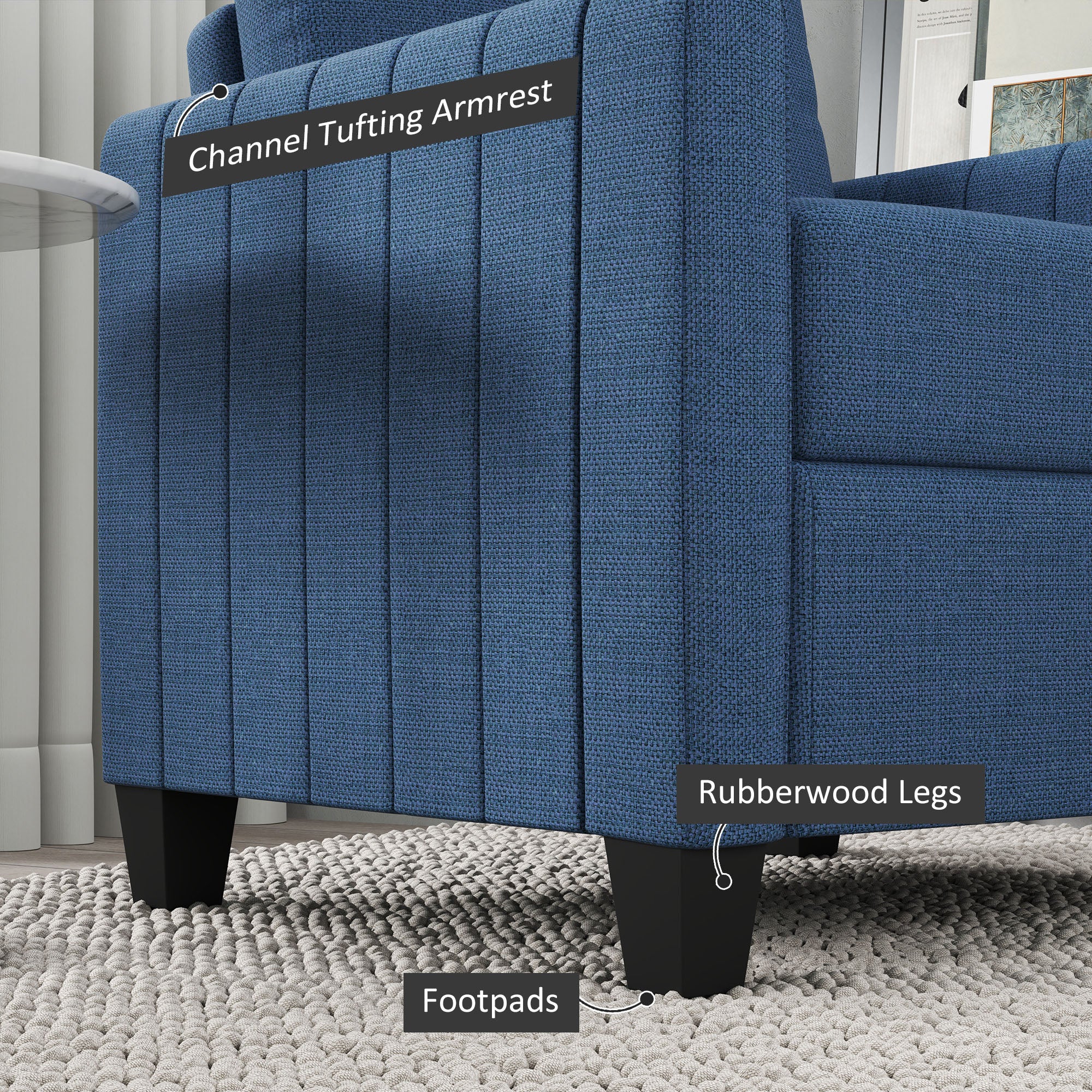 HOMCOM Modern Boxy Linen-Look Armchair - Blue - North Peak Garden Furniture
