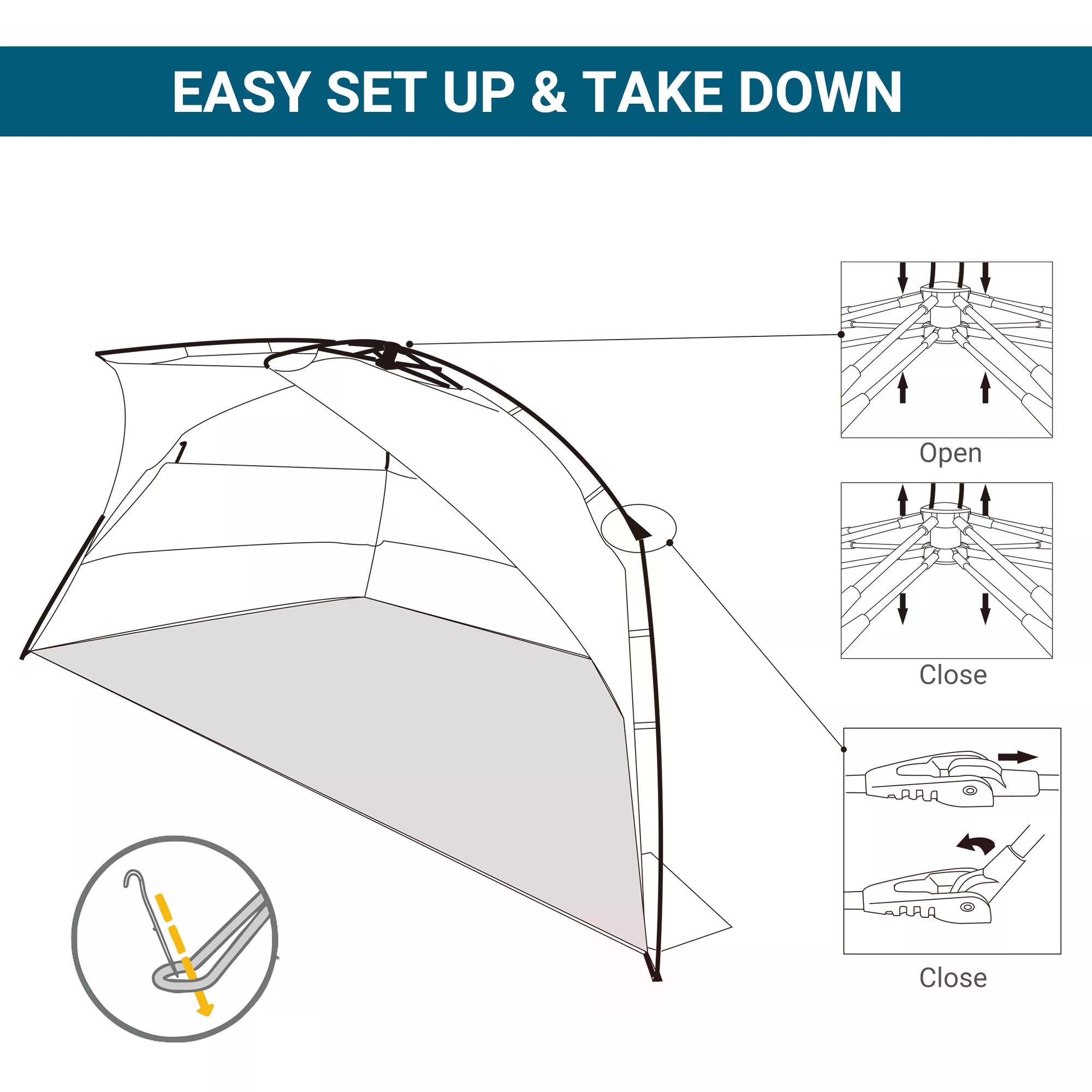 Outsunny 1-2 Man Pop-Up Beach Tent, Sun Shelter UV 20+ Protection w/ Long Floor Mesh Windows Sandbags Carry Bag Summer Hut House