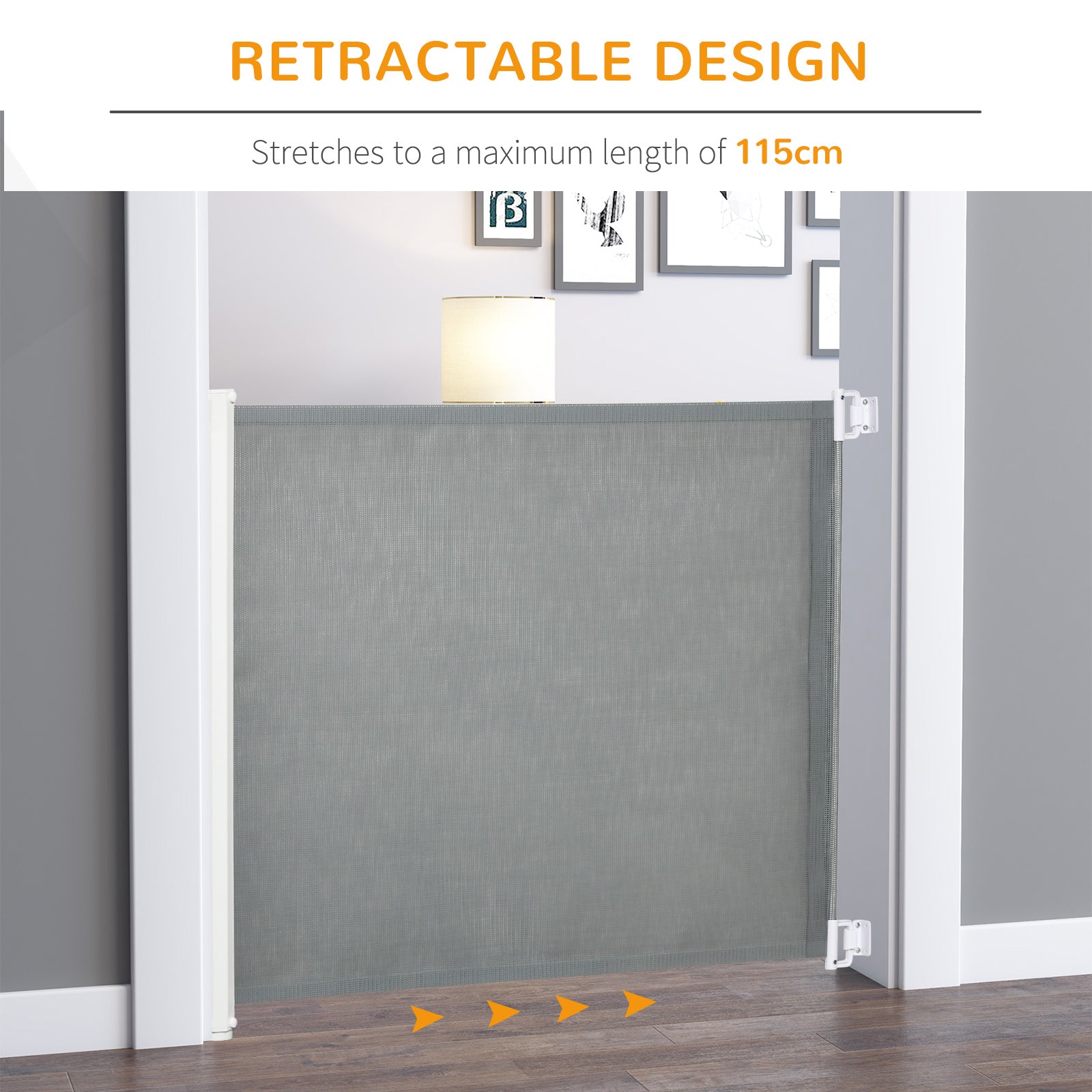 PawHut Retractable Safety Gate, Dog Pet Barrier, Folding Protector, for Home, Doorway, Stairs, 82.5H x 115Lcm - Grey - North Peak Garden Furniture