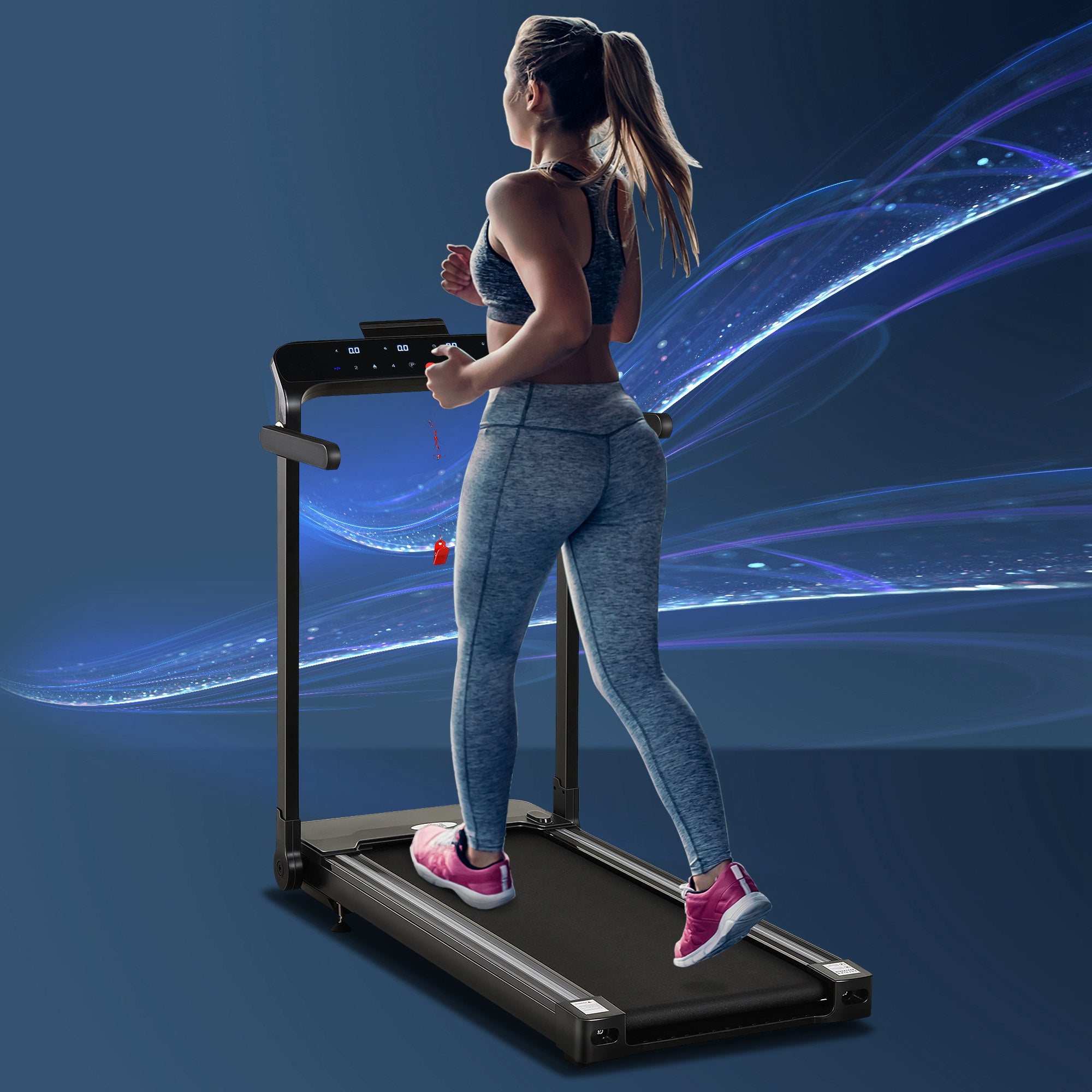 HOMCOM Folding Treadmill, 1.85HP Installation-Free Walking Jogging Running Machine, 12KM/H with 12 Pre-Programs and LED Display for Home Gym Office - North Peak Garden Furniture