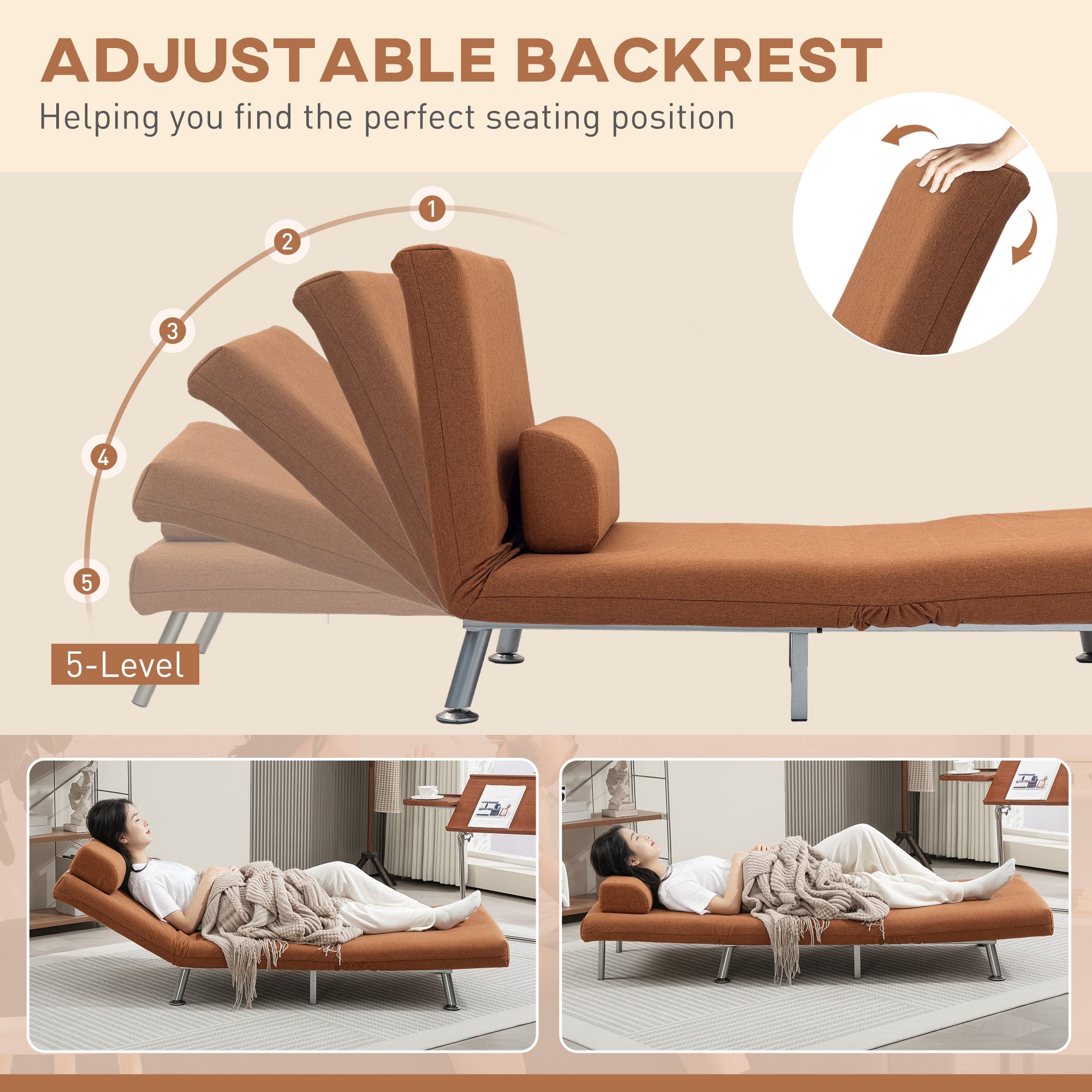 HOMCOM Single Linen-Feel Sleeper Chair - Coffee - North Peak Garden Furniture