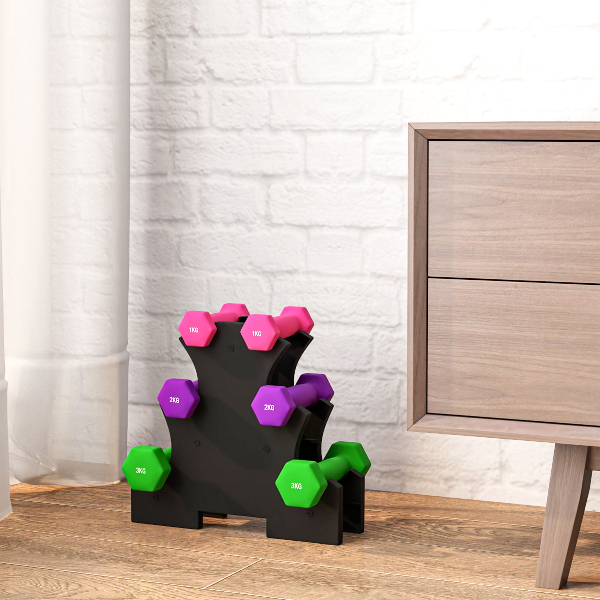 SPORTNOW 2 x 1kg, 2 x 2kg, 2 x 3kg Dumbbells Set with Dumbbell Rack, Hand Weights for Home Gym Training - North Peak Garden Furniture