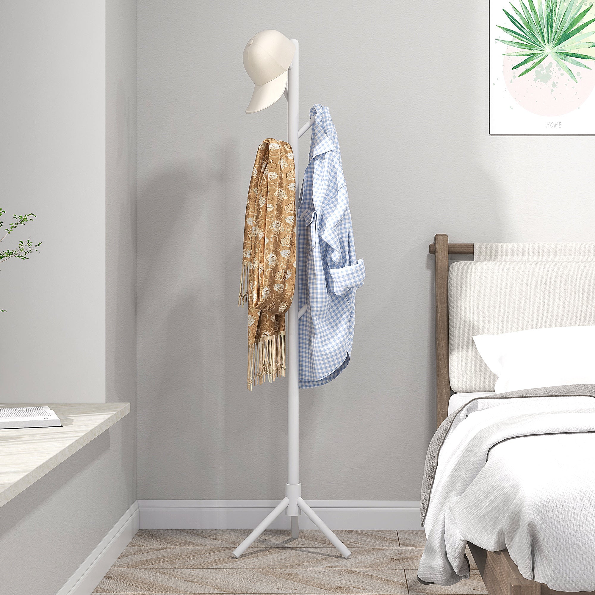 HOMCOM Eight-Hook Wooden Coat Rack - White - North Peak Garden Furniture