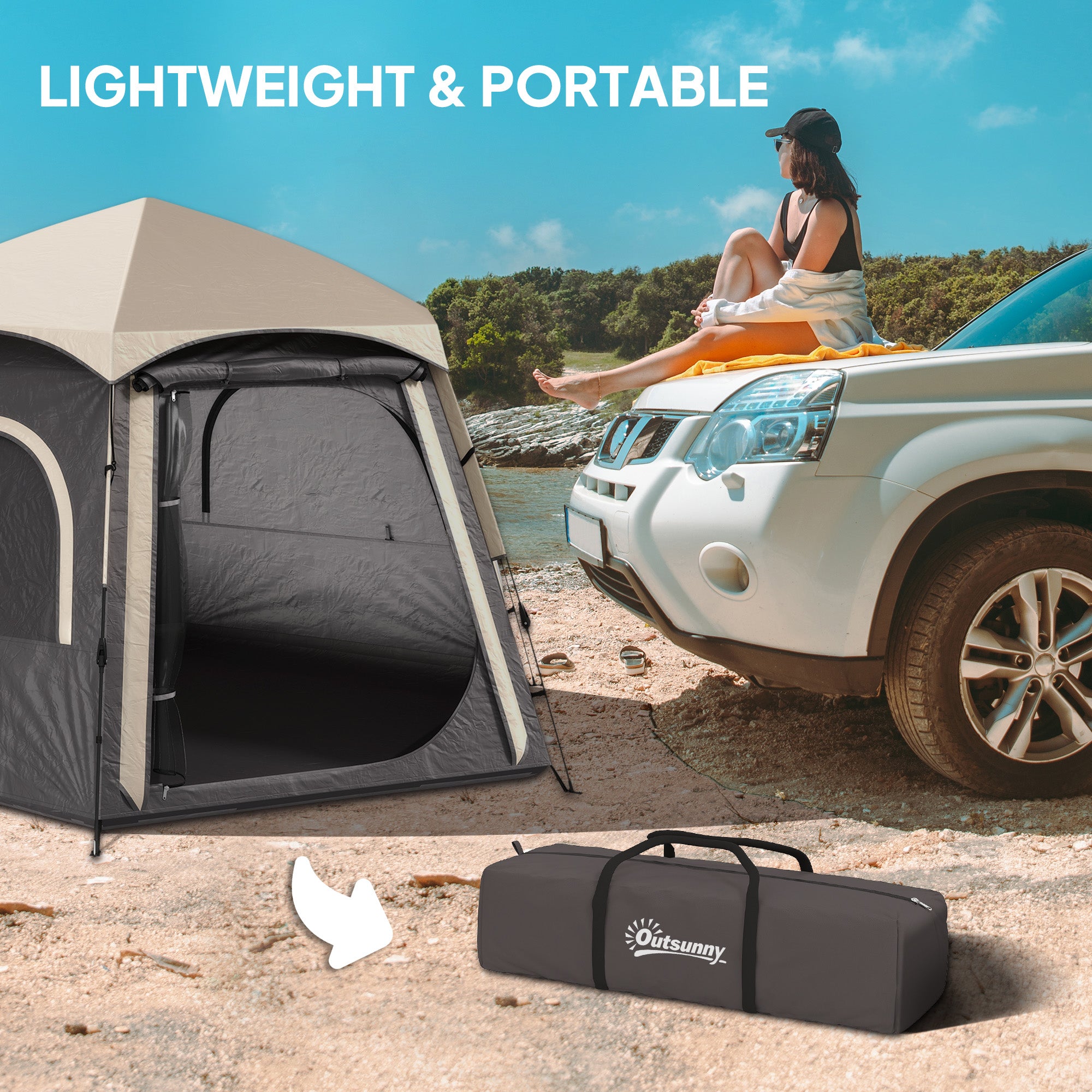 Outsunny Instant Camping Tent, 2/3/4 Person Easy Setup Family Tent with Vestibule, Rainfly, 4 Mesh Windows & 2 Doors, Hexagonal Design, Waterproof UV Protected Dome Tent, Dark Grey - North Peak Garden Furniture