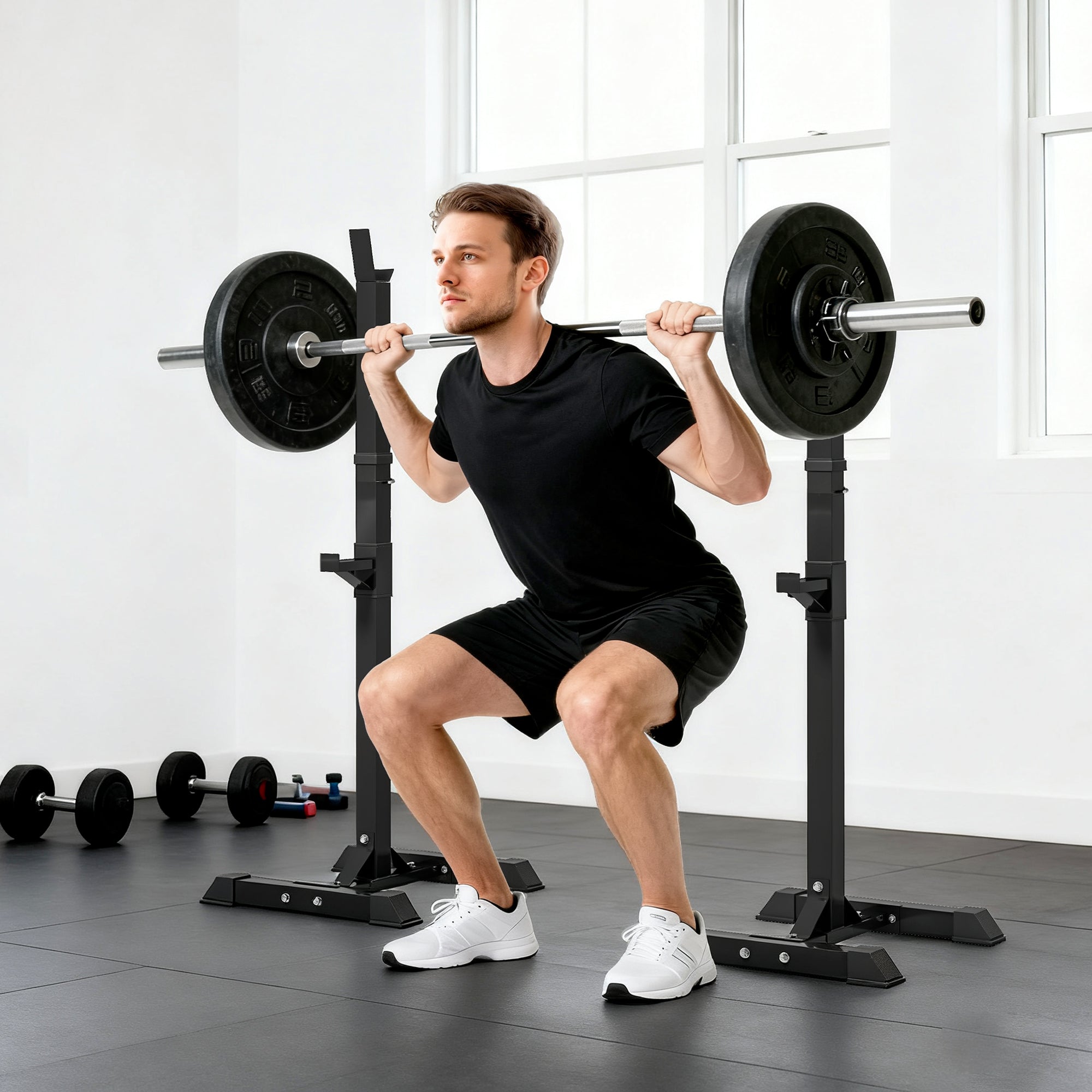 HOMCOM Adjustable Squat Rack, Weight Strength Training Bench Press Rack Weight Bench Supporter for Home Gym Exercise, Max Load 150kg, 124-154cm