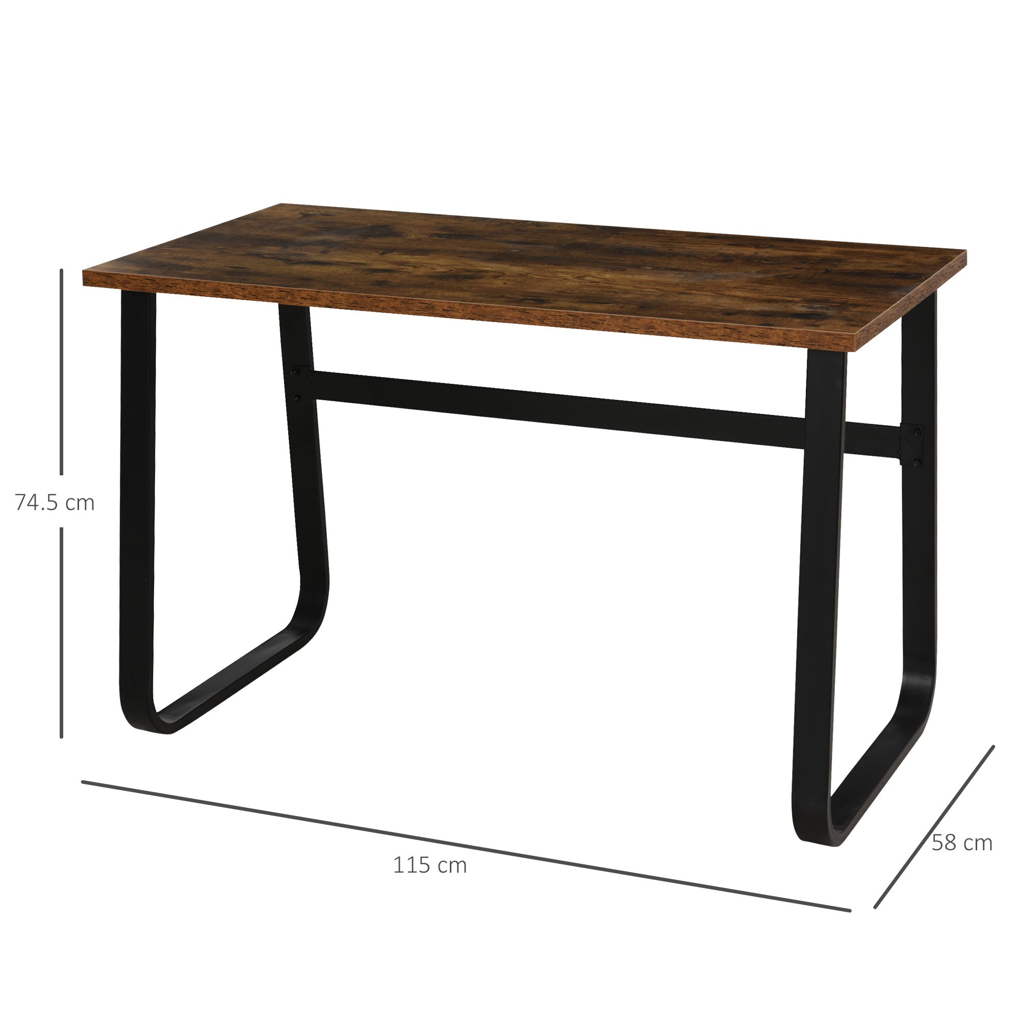 HOMCOM Computer Desk, Small Home Office Desk, Industrial Study Workstation with Metal Frame, 115 x 58 x 74.5cm, Rustic Brown and Black - North Peak Garden Furniture