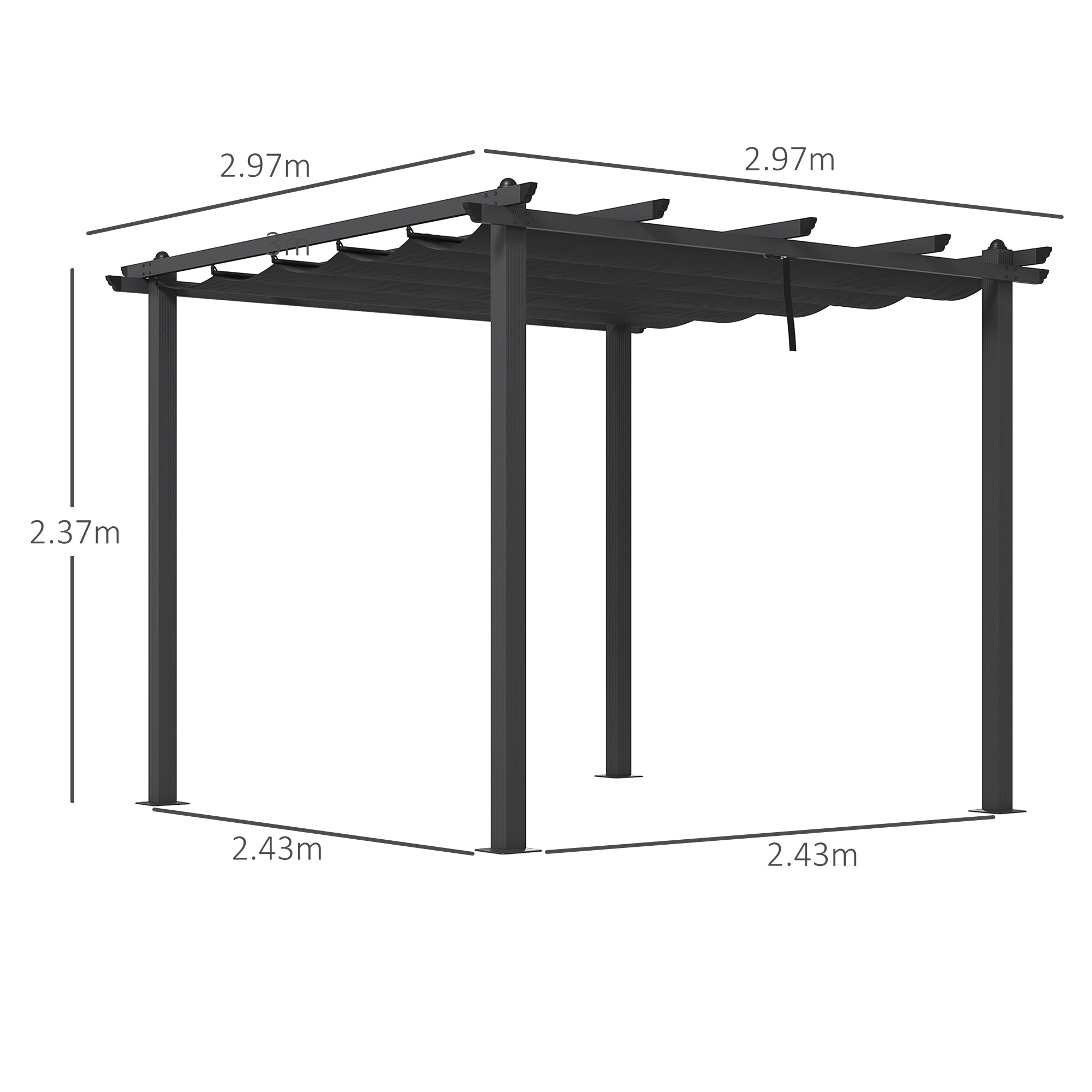 Outsunny 3 x 3m Aluminium Pergola, with Retractable Roof - Dark Grey - North Peak Garden Furniture