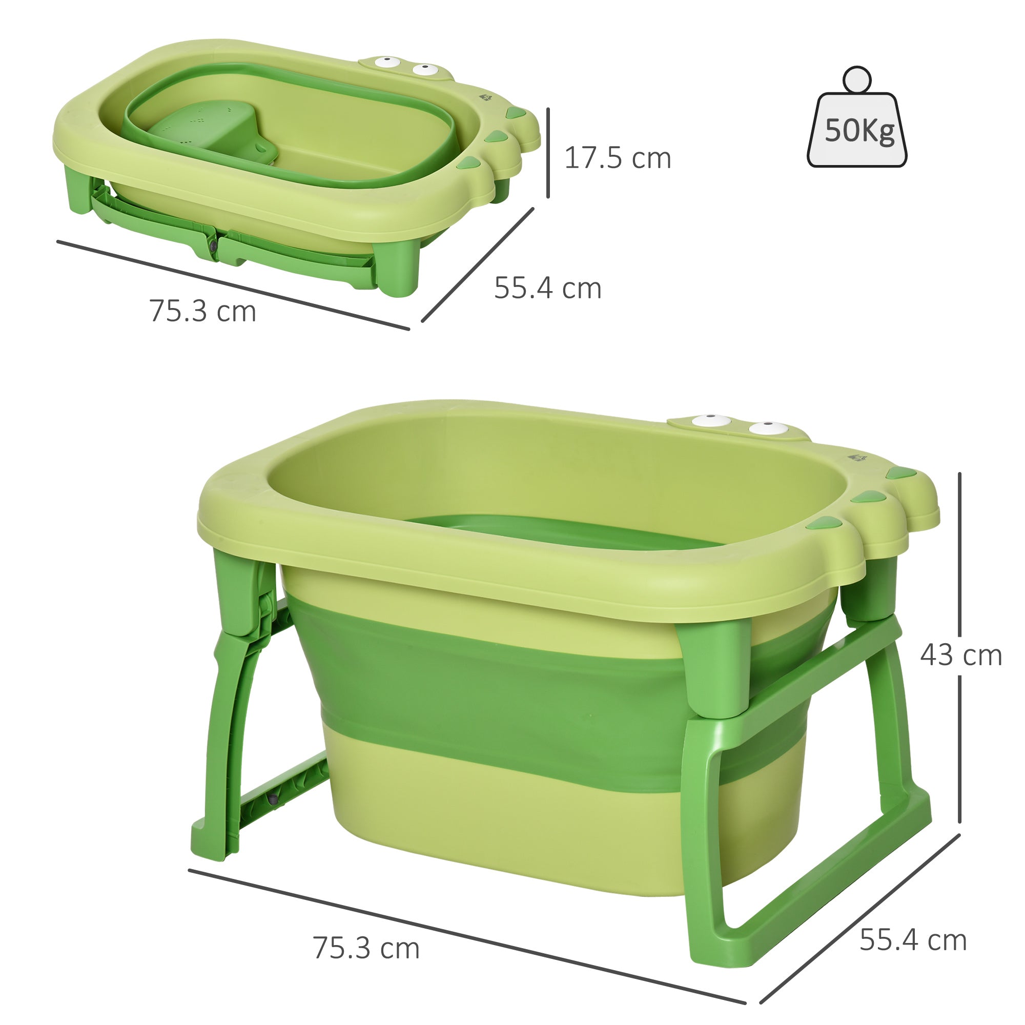 HOMCOM Foldable Baby Bathtub, with Stool - Green - North Peak Garden Furniture
