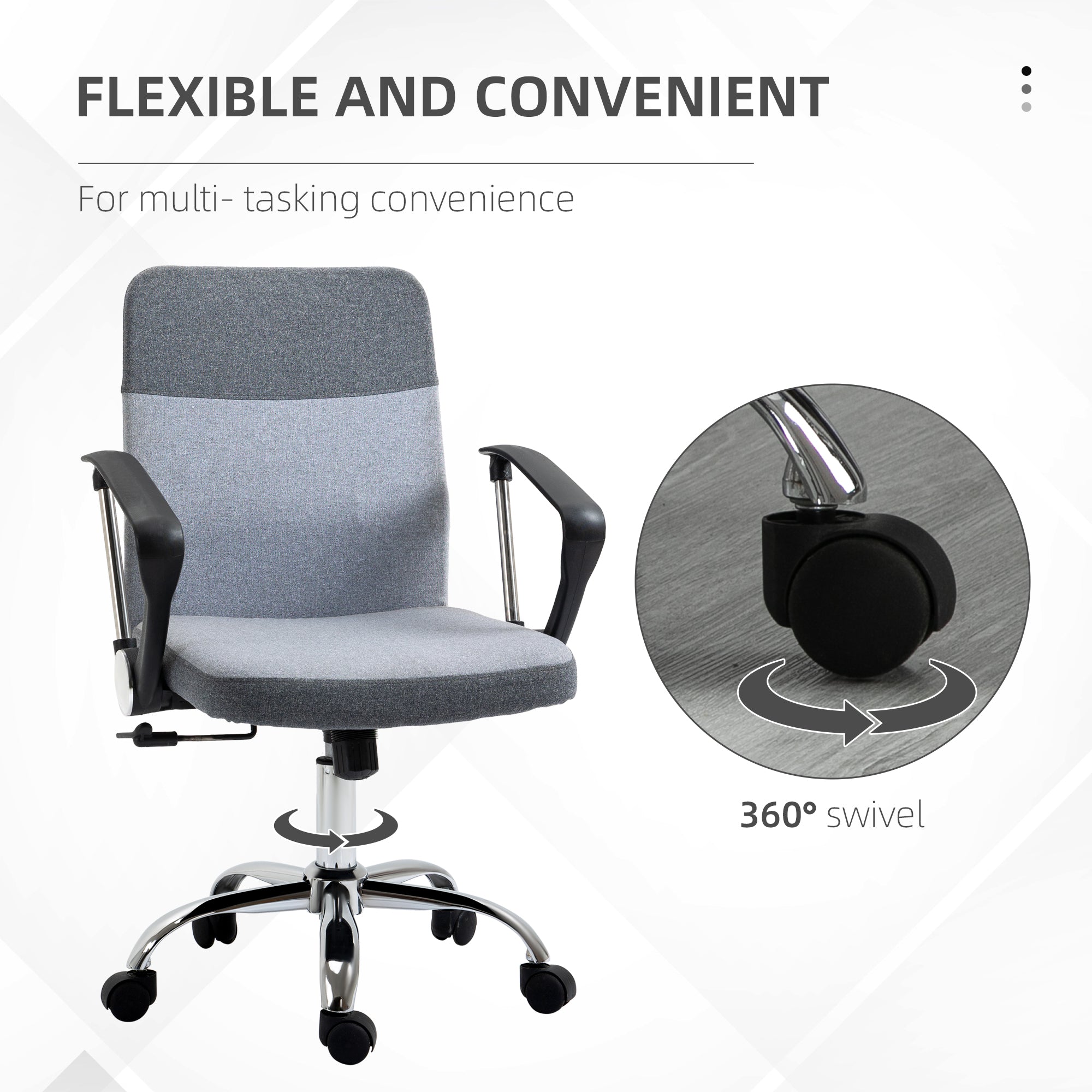 Vinsetto Office Chair Linen Fabric Swivel Computer Desk Chair Home Study Adjustable Chair with Wheels, Grey - North Peak Garden Furniture