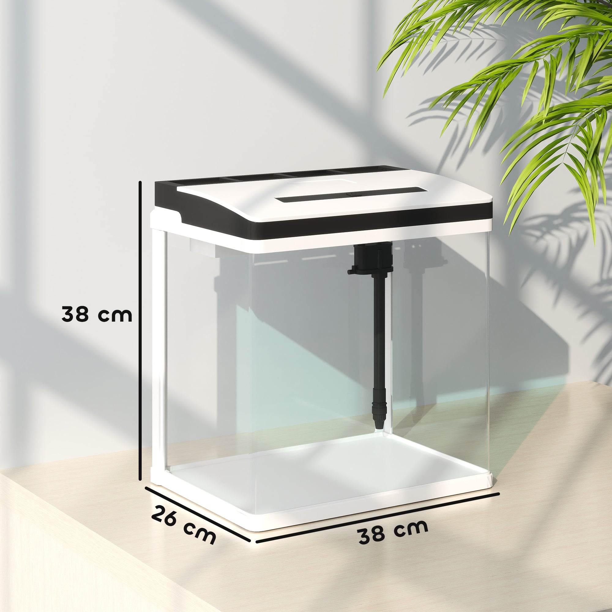 PawHut 28L Glass Aquarium Fish Tank with Filter, LED Lighting, for Betta, Guppy, Mini Parrot Fish, Shrimp, 38 x 26 x 39.5cm - North Peak Garden Furniture