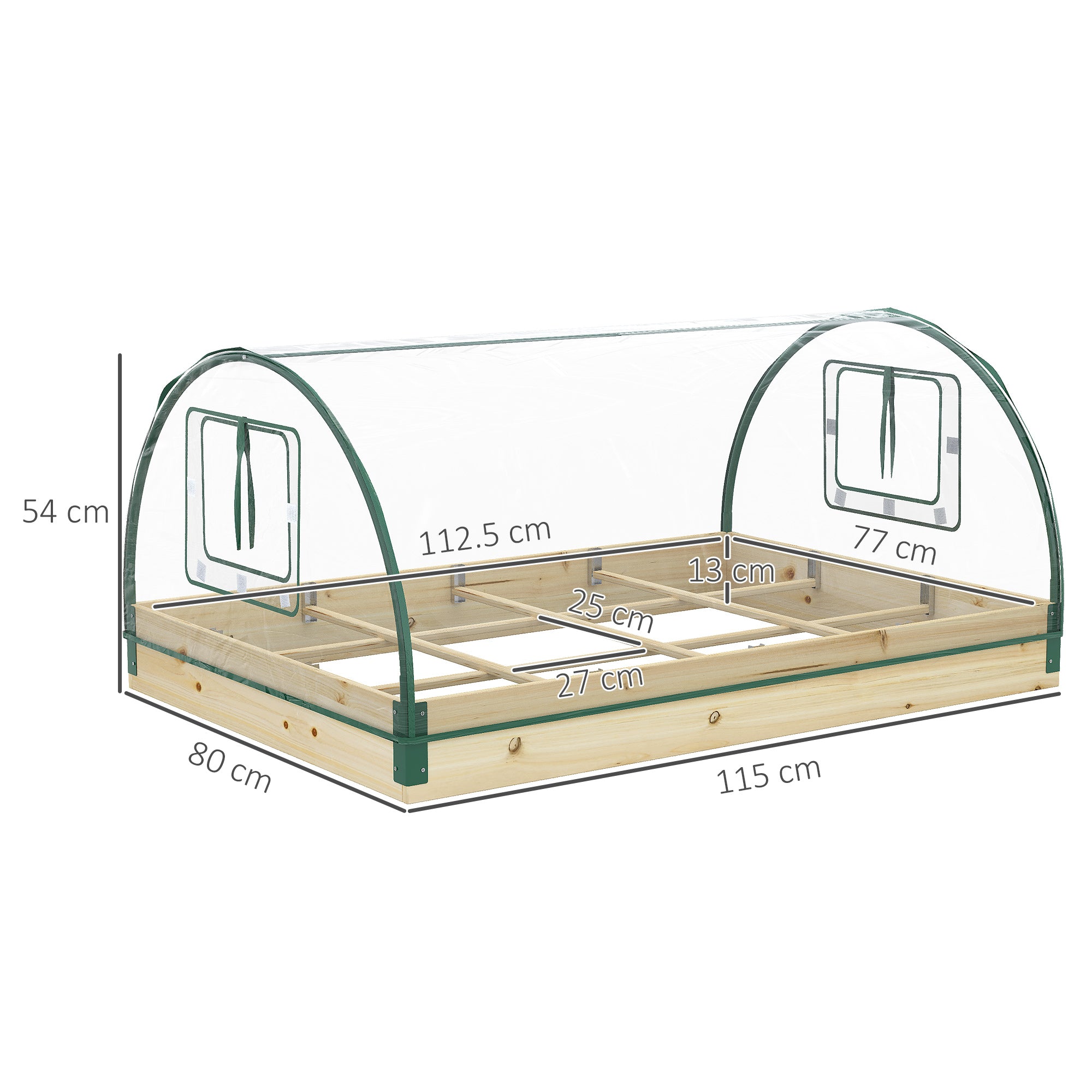 Outsunny Raised Bed with Greenhouse, Wooden Garden Planter Box with PVC Cover, Roll Up Windows, Dual Use for Vegetables, Plants, Flowers, 115 x 80 x 54 cm, Natural Wood Effect - North Peak Garden Furniture
