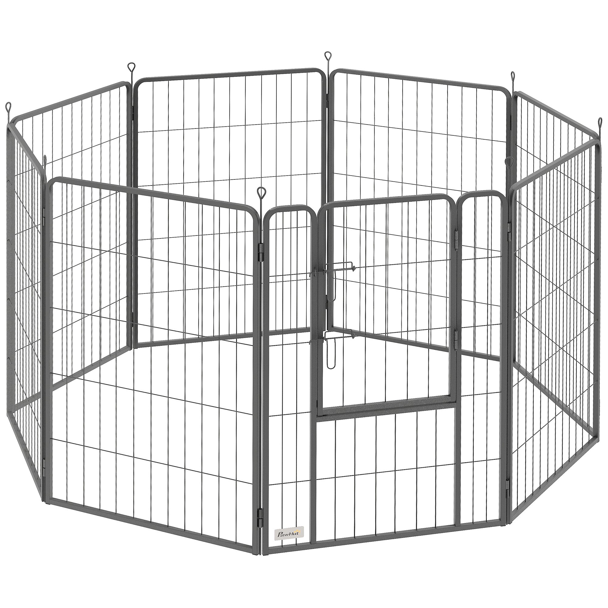 PawHut Eight-Panel Dog Playpen with Door, for Large Dogs, Indoors, Outdoors, 100cm Tall, Black