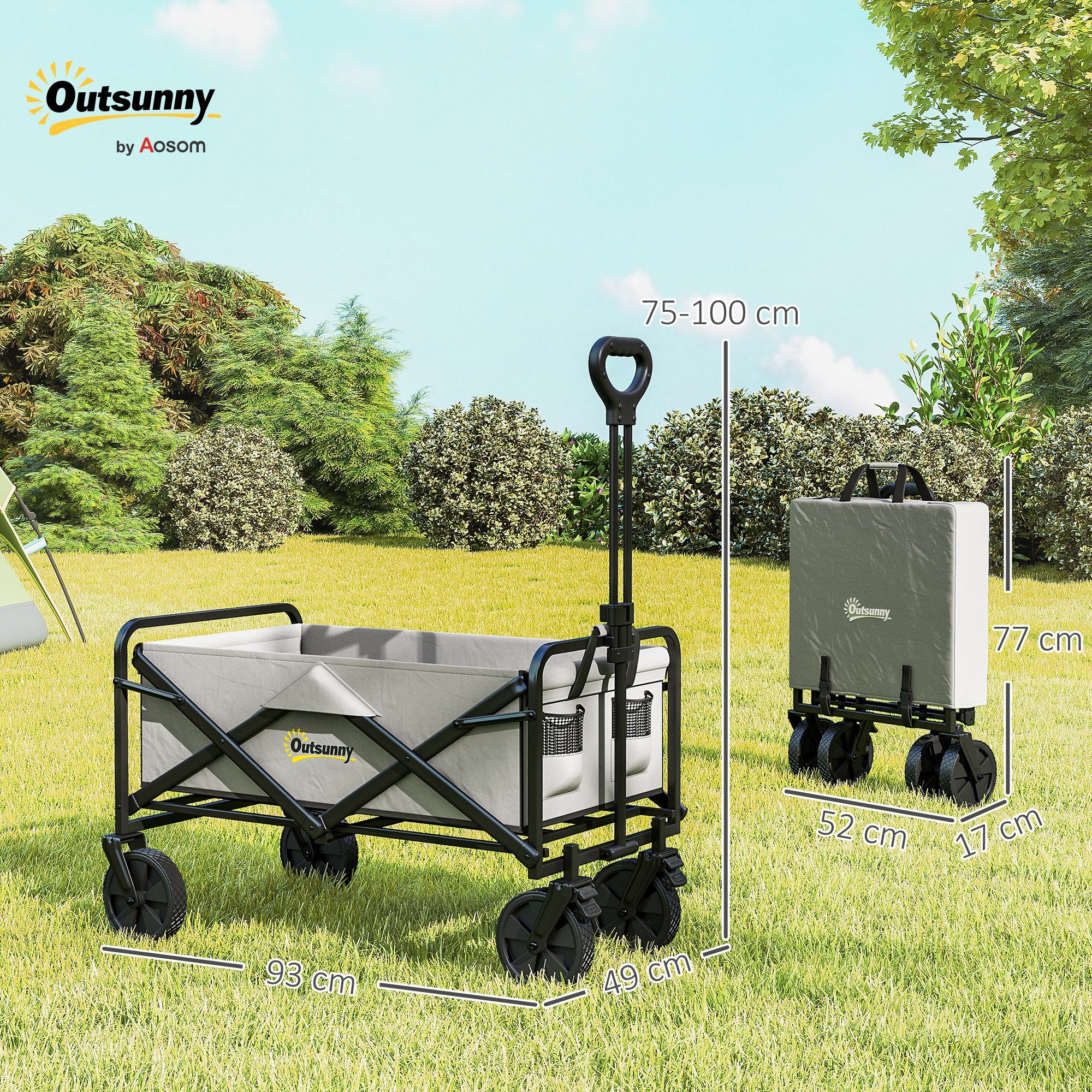 Outsunny Folding Pull Along Cart Cargo Wagon Trolley with Telescopic Handle - Dark Grey - North Peak Garden Furniture