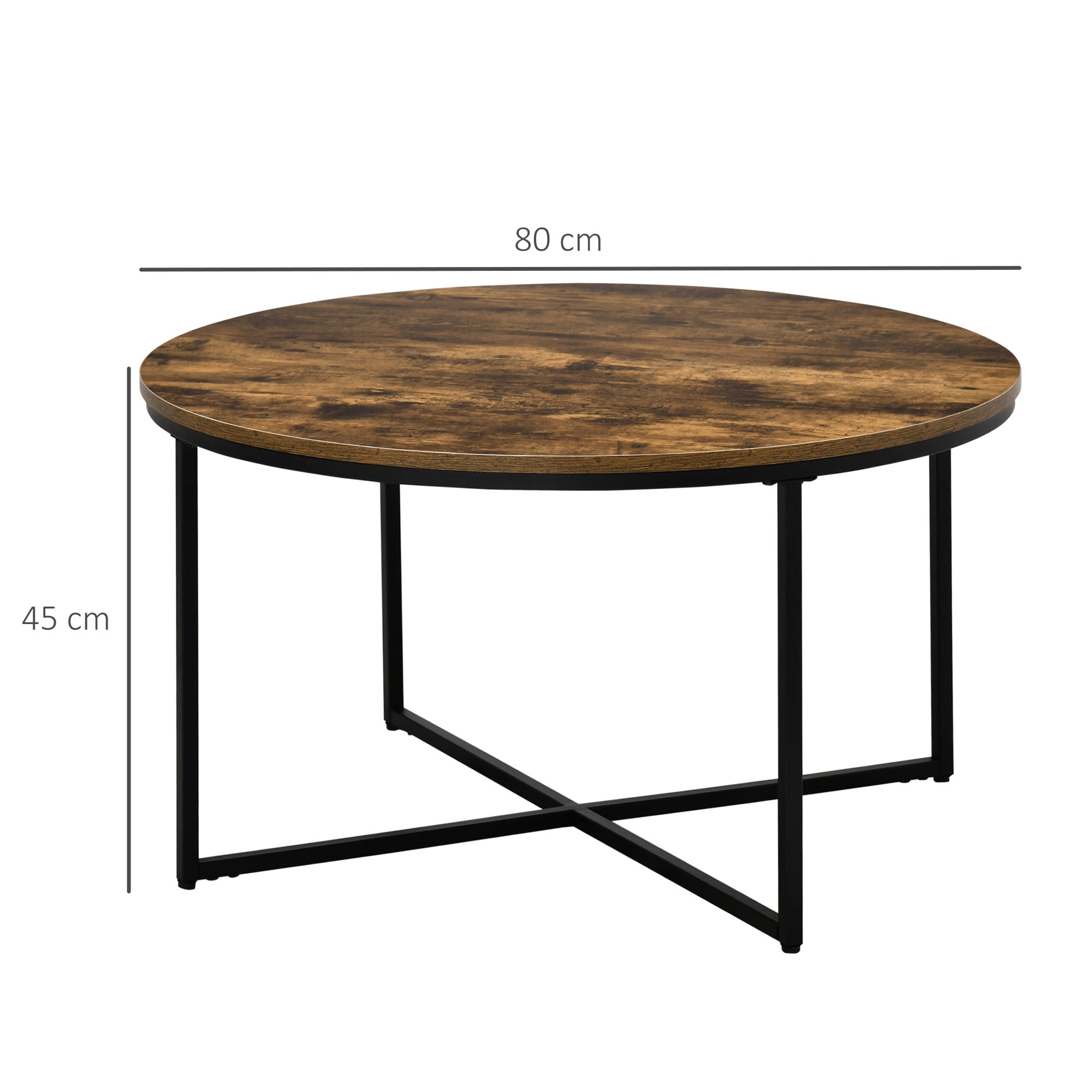 HOMCOM Round Coffee Table, Industrial Side Table with Metal Frame, Large Coffee Tables for Living Room, Bedroom, Rustic Brown