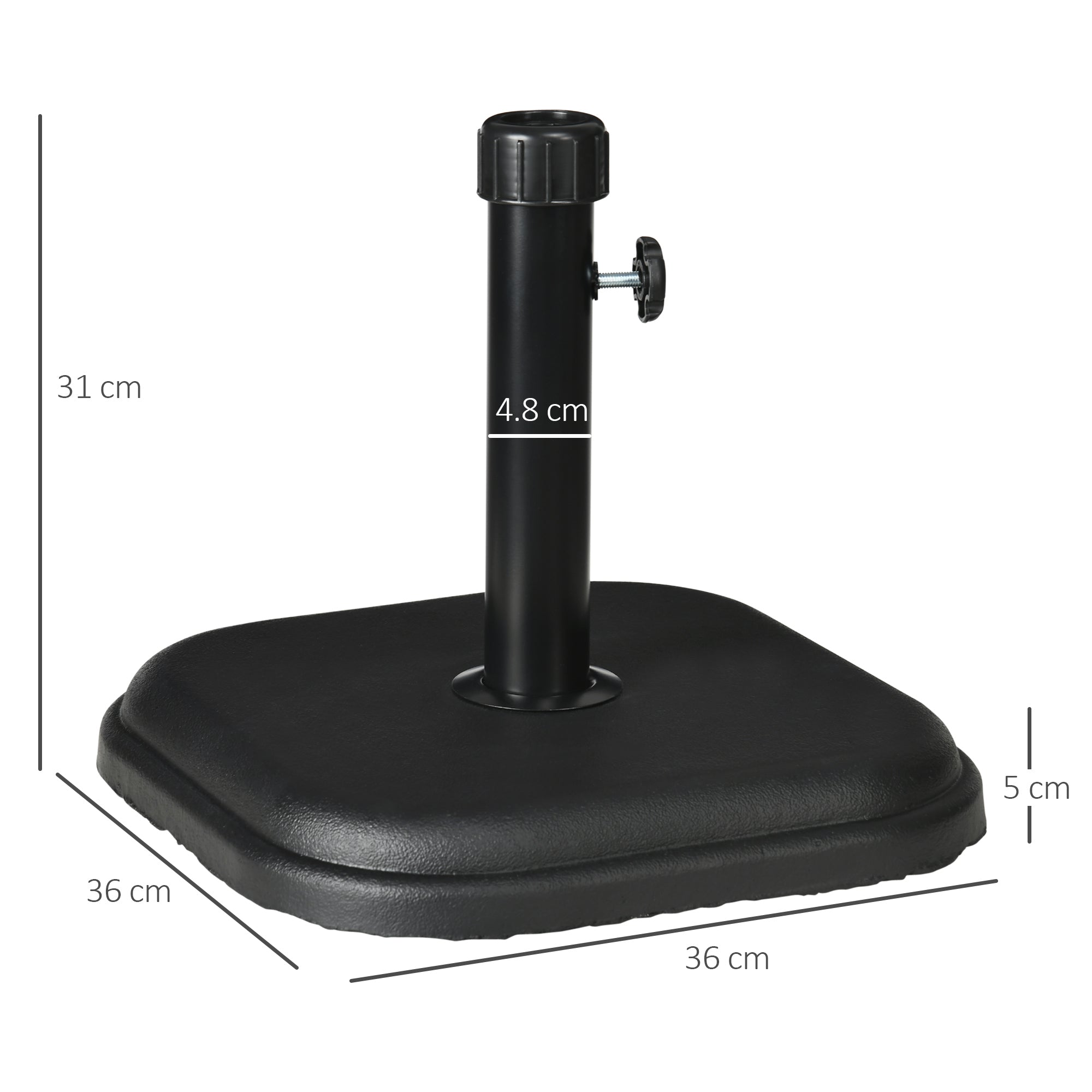 Outsunny 11kg Concrete Garden Parasol Base Holder, Square Outdoor Table Umbrella Stand Weight, Black - North Peak Garden Furniture